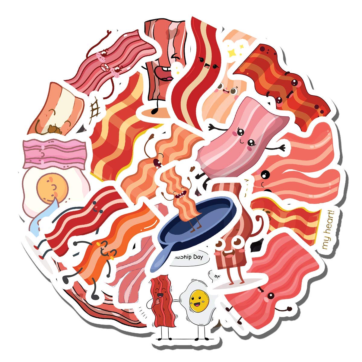 20 PCS Bacon Aesthetic Scented Vinyl Stickers - Colorful Waterproof Decals for Water Bottles, Laptops, Scrapbooking, Luggage, Guitars & Skateboards - Perfect for DIY Crafts, School Supplies & Personalizing Your Belongings