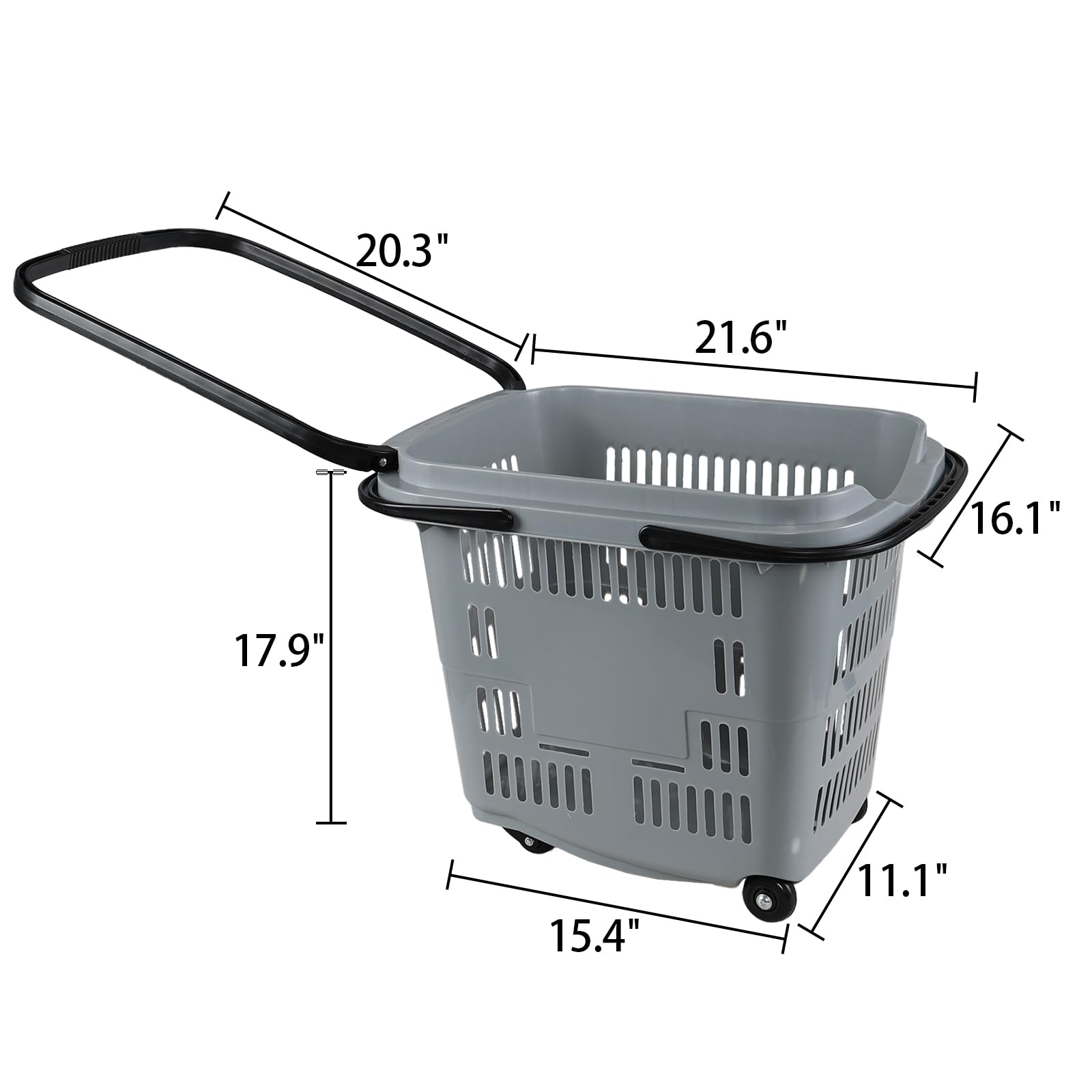 Kiddream 4 Pack Large Rolling Shopping Basket with Wheels - Portable Plastic Grocery Cart for Supermarkets, Malls & Home Storage - Grey