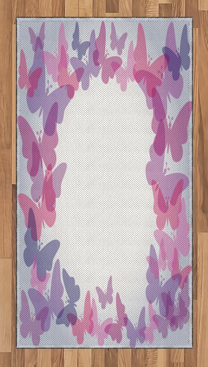 Ambesonne Butterfly Area Rug - Gradient Color Butterfly Silhouette Design, Non-Slip Flat Woven Accent Rug 2.6'x5' for Living Room, Bedroom, Nursery - Pink Purple Gray Home Decor | Perfect for Boho Chic Interiors & Kids Room Decor