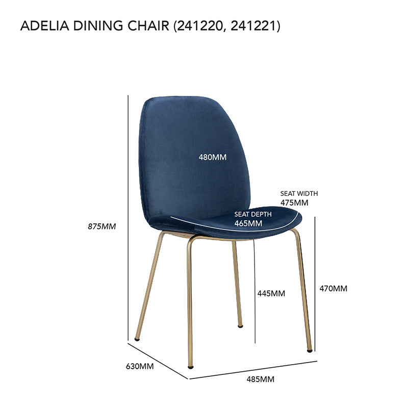 ADELIA Blue Velvet Dining Chair - Modern Upholstered Accent Chair for Kitchen, Dining Room & Home Decor