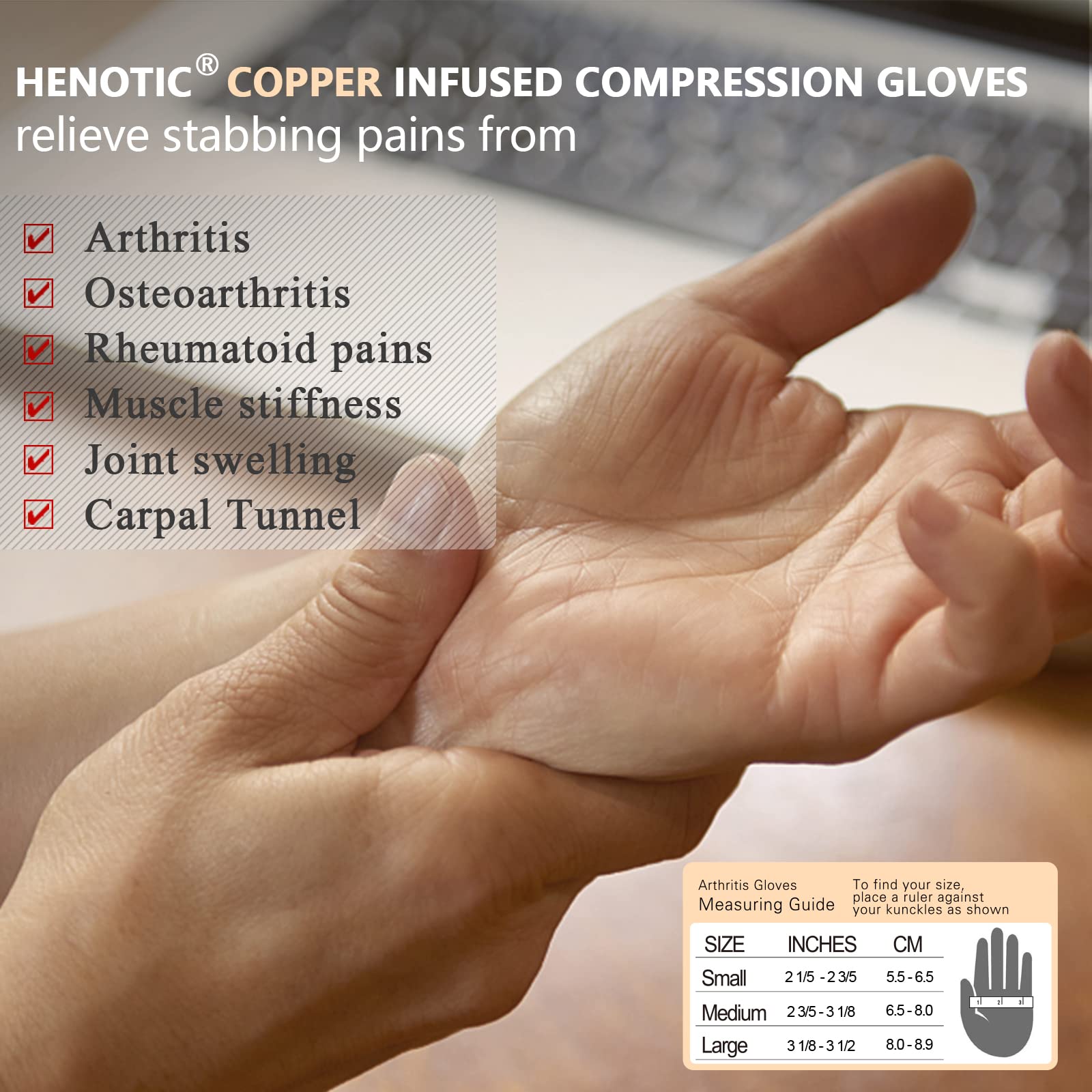 **Copper Compression Gloves for Arthritis Pain Relief – Breathable & Moisture-Wicking Full Finger Gloves for Women & Men – Ideal for Typing, Gardening & Joint Support**