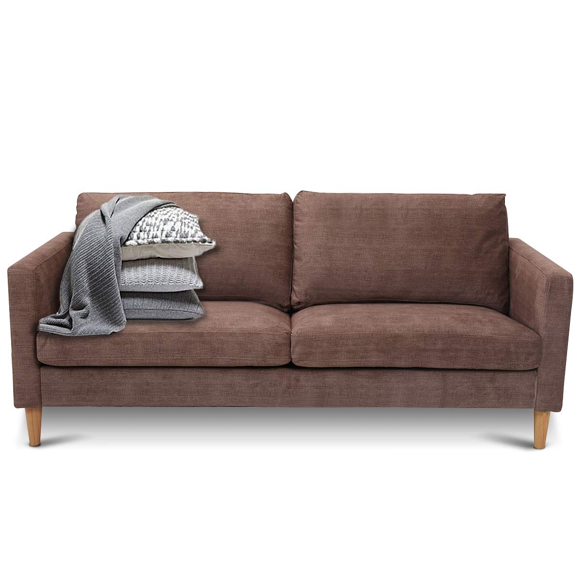 Giantex Modern Upholstered Accent Sofa Bed - Convertible Fabric Futon Loveseat with Wooden Legs & Removable Cover - Comfortable Couch for Small Spaces, Living Room, Home Office & Guest Room (Brown) - Perfect for Relaxing, Napping & Hosting Overnight Guests