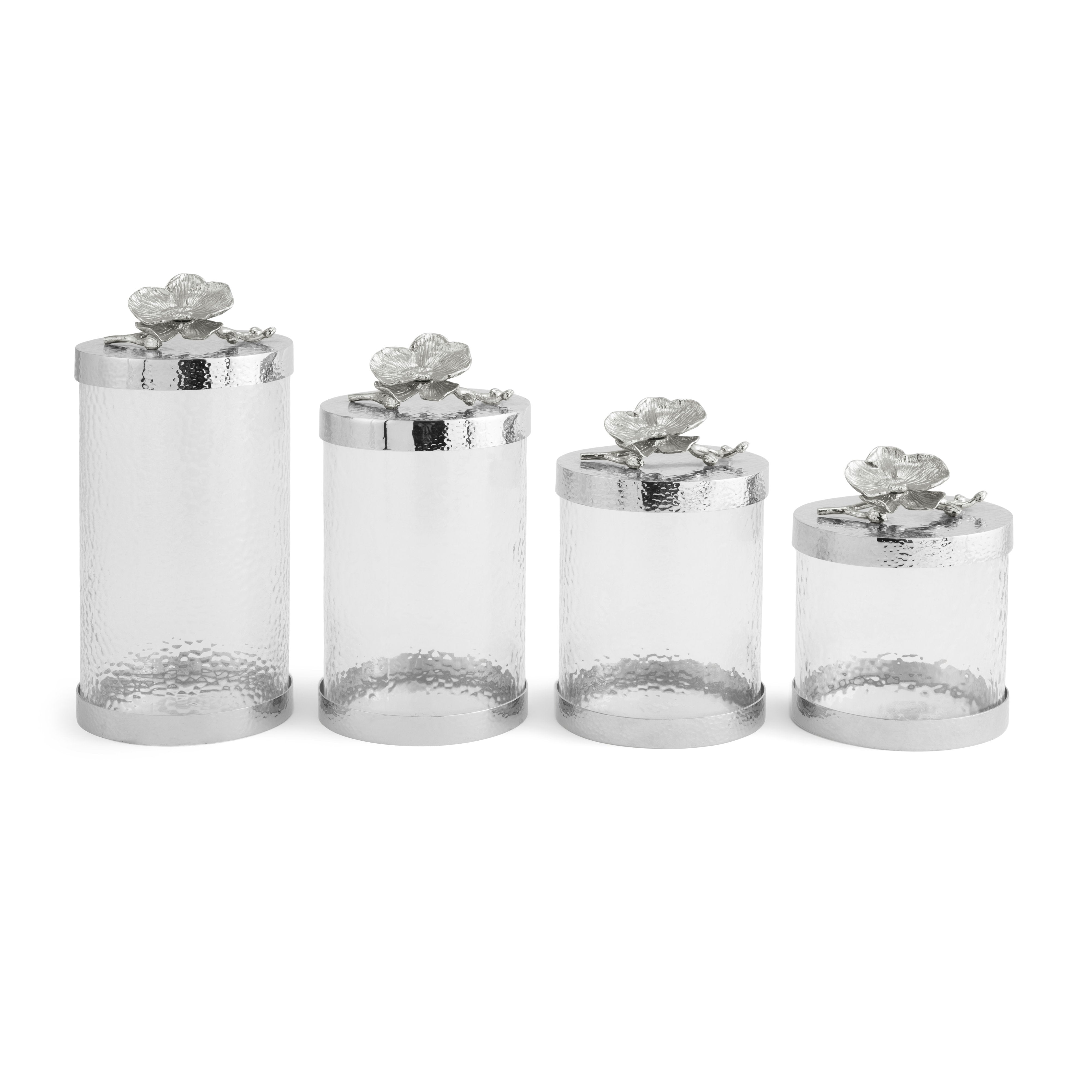 White Orchid Ceramic Canisters Set - Airtight Kitchen Storage Containers for Flour, Sugar, Coffee & Tea | Perfect for Pantry Organization & Home Decor
