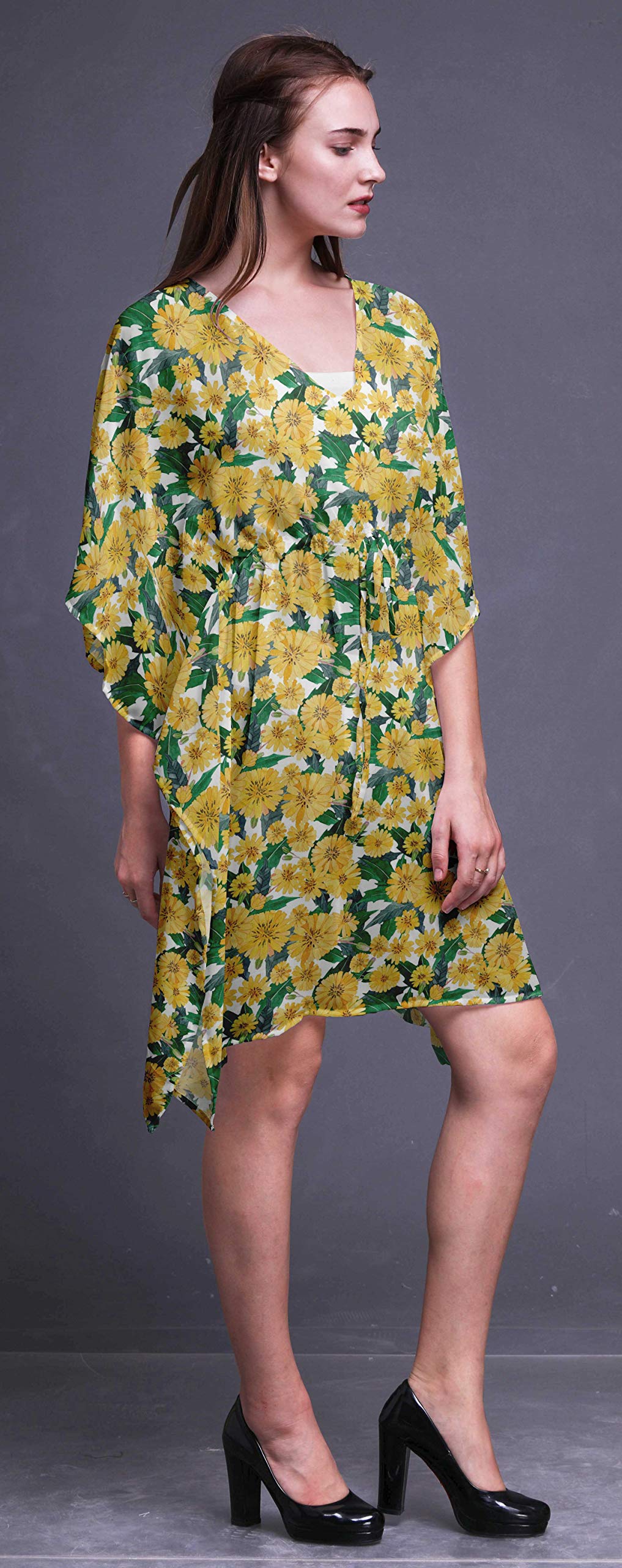 Bimba Women's Short Caftan Midi Dress - Beach Cover Up, Swimwear Cover Up, Summer Boho Kaftan Dress for Pool, Vacation & Resort Wear
