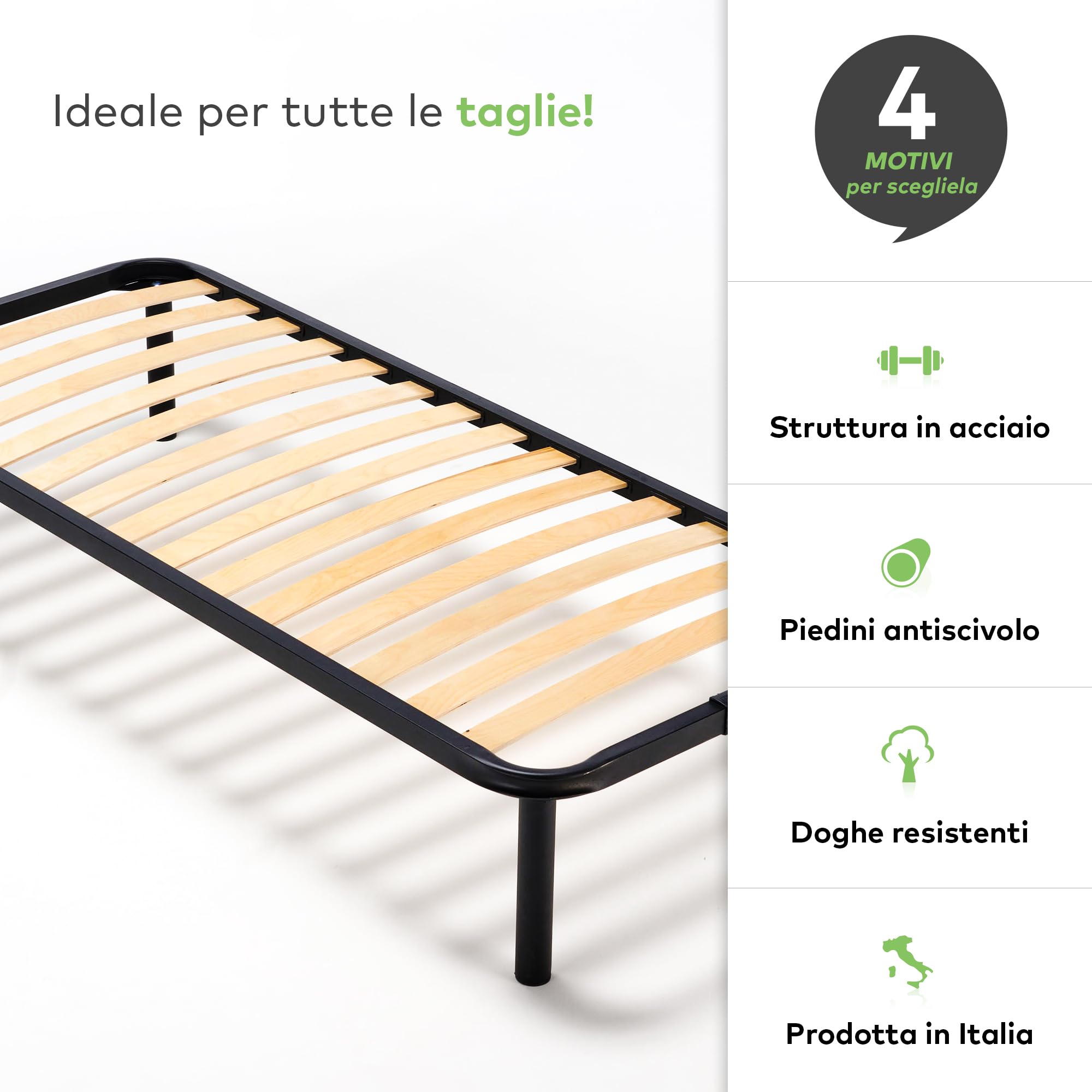 EVERGREENWEB - 85x190 cm Wood Slat Orthopedic Bed Frame with Reinforced Iron Structure & 4 Removable Legs, Universal Base for All Beds and Mattresses - Apple - Perfect for Guest Rooms, Dormitories and Small Spaces