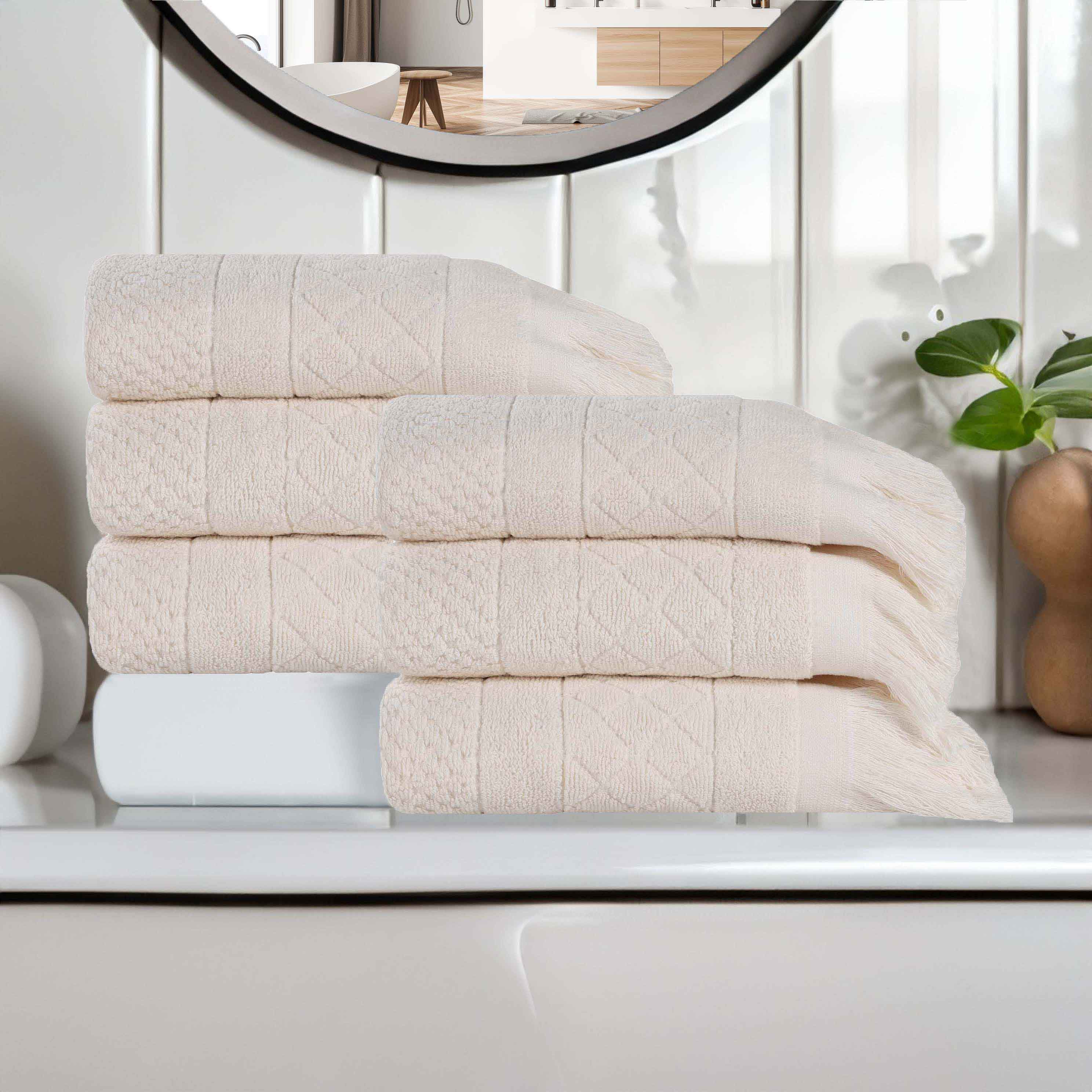 Premium Rolla Cotton Geometric Jacquard Plush Absorbent Hand Towels - Set of 6 Soft Bathroom & Kitchen Towels for Guest Bath, Spa, Gym & Luxury Home Decor