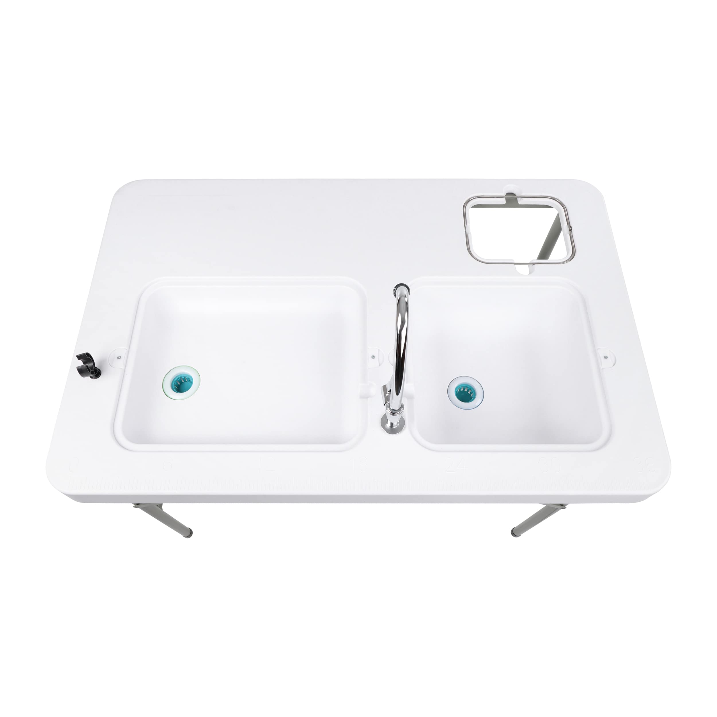 Portable Camping Sink Table with Dual Stainless Steel Sinks - 32 Inch Height, Lightweight Plastic & Steel Construction, Outdoor Fish Cleaning Station with Faucet - Perfect for Camping, RV Trips, Backyard BBQs, and Outdoor Kitchen Setup