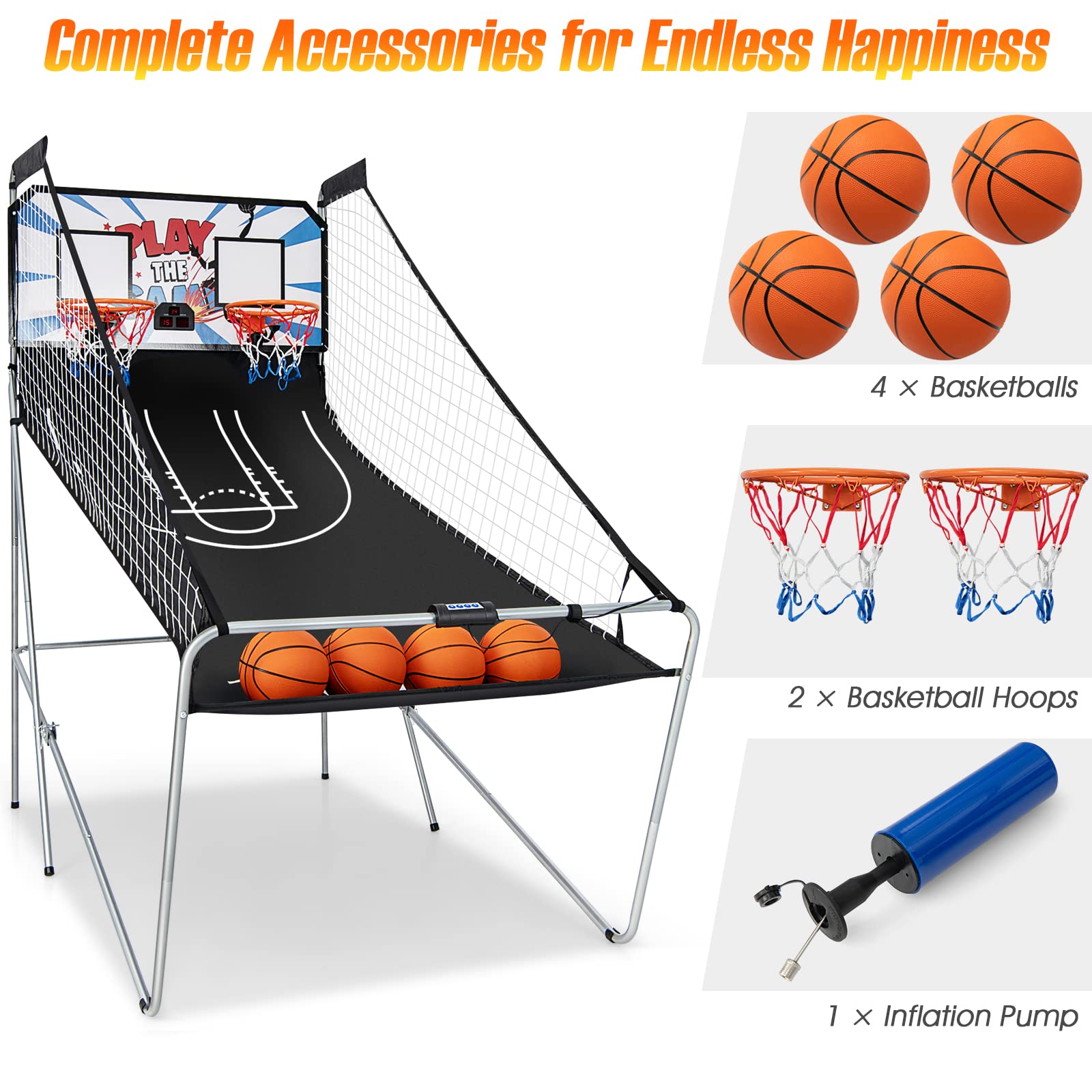 Foldable Dual Shot Basketball Arcade Game with Electronic Scoring - Indoor/Outdoor Fun for Kids & Adults