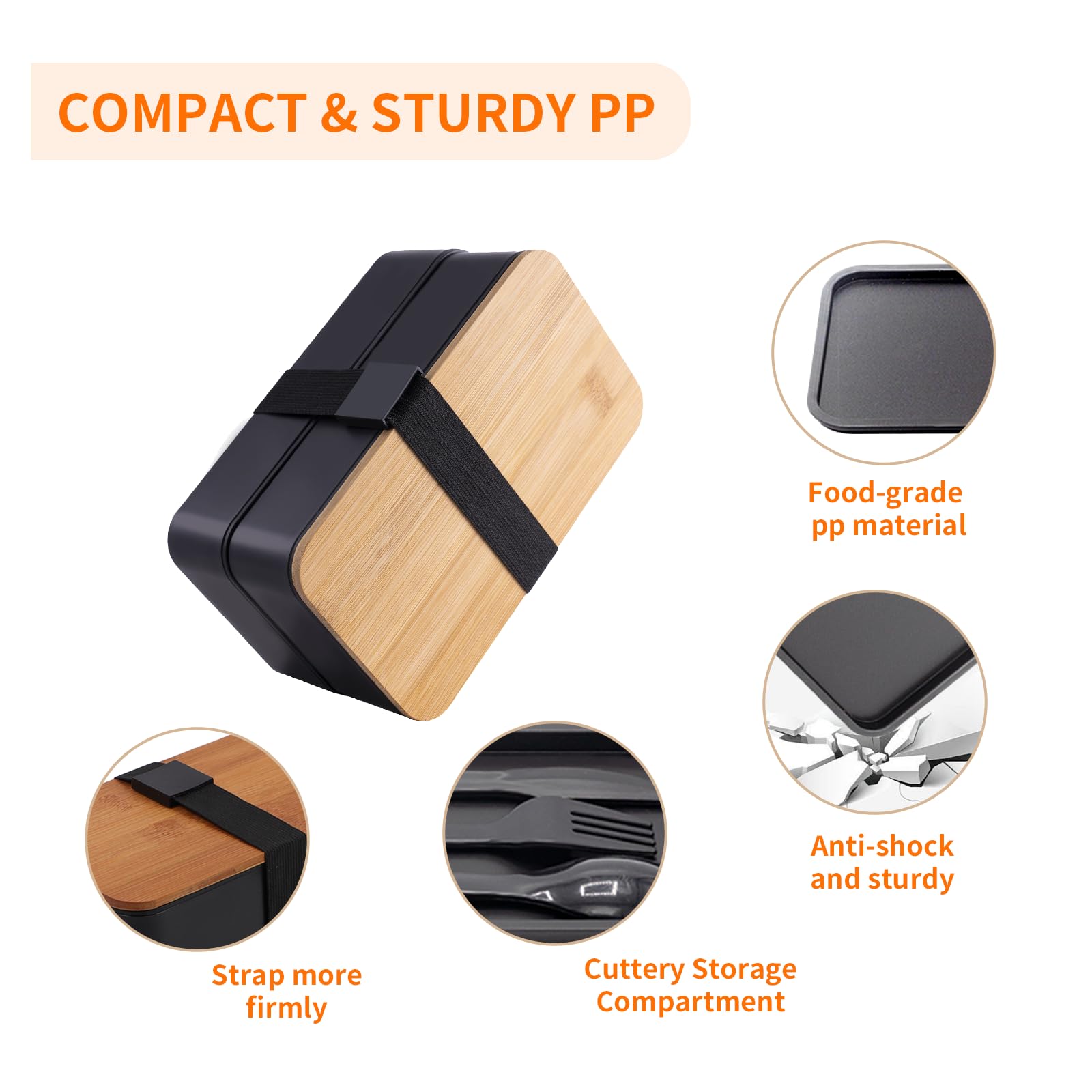 Stackable Japanese Bento Box for Adults with Dividers & Lunch Bag - Black | Perfect for Office, School, Picnics & Meal Prep