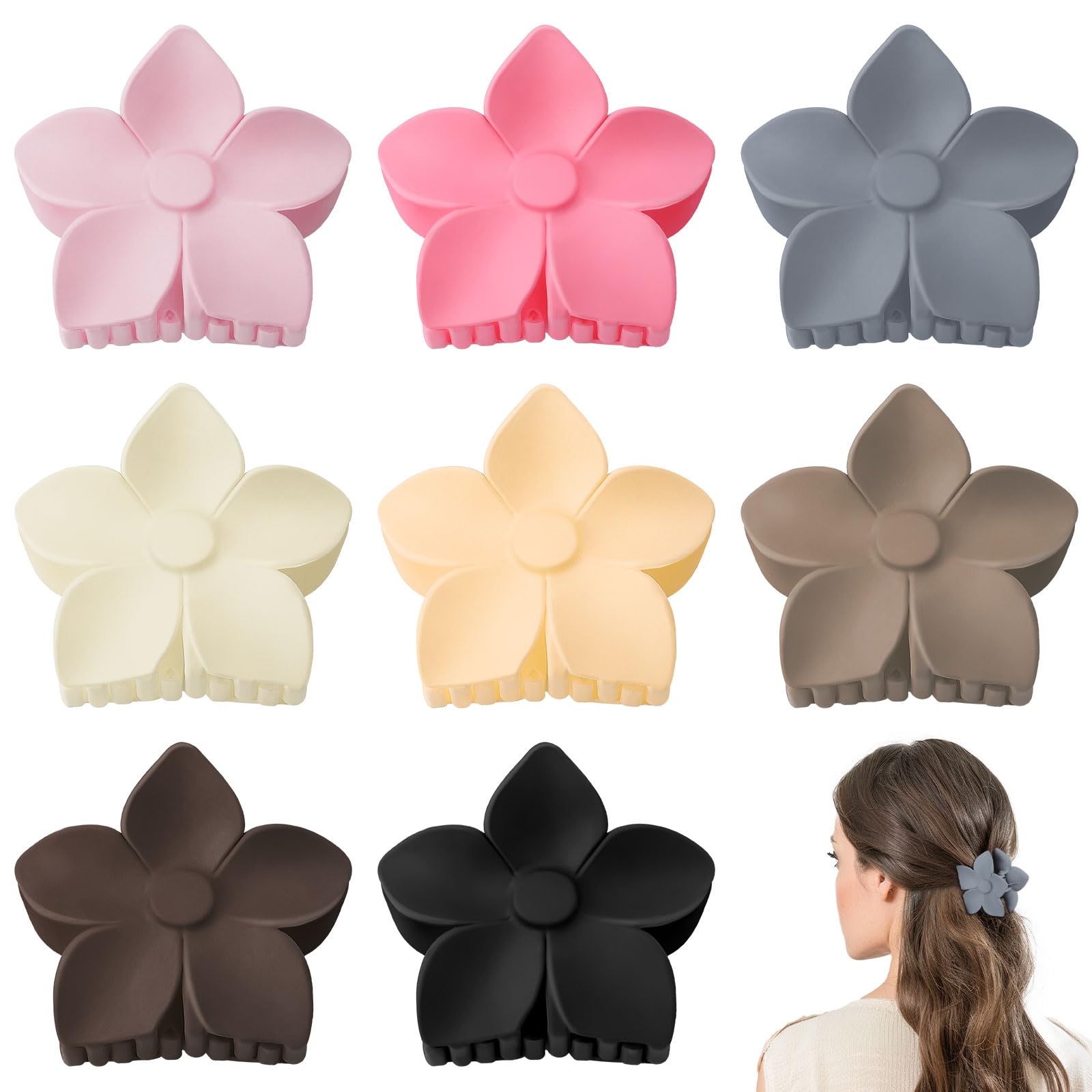 8 Pcs Hawaiian Hibiscus Flower Claw Clips for Women & Girls - Medium Hair Clips for Thin Hair, Boho Hair Accessories for Beach, Summer, Wedding & Party Hairstyles