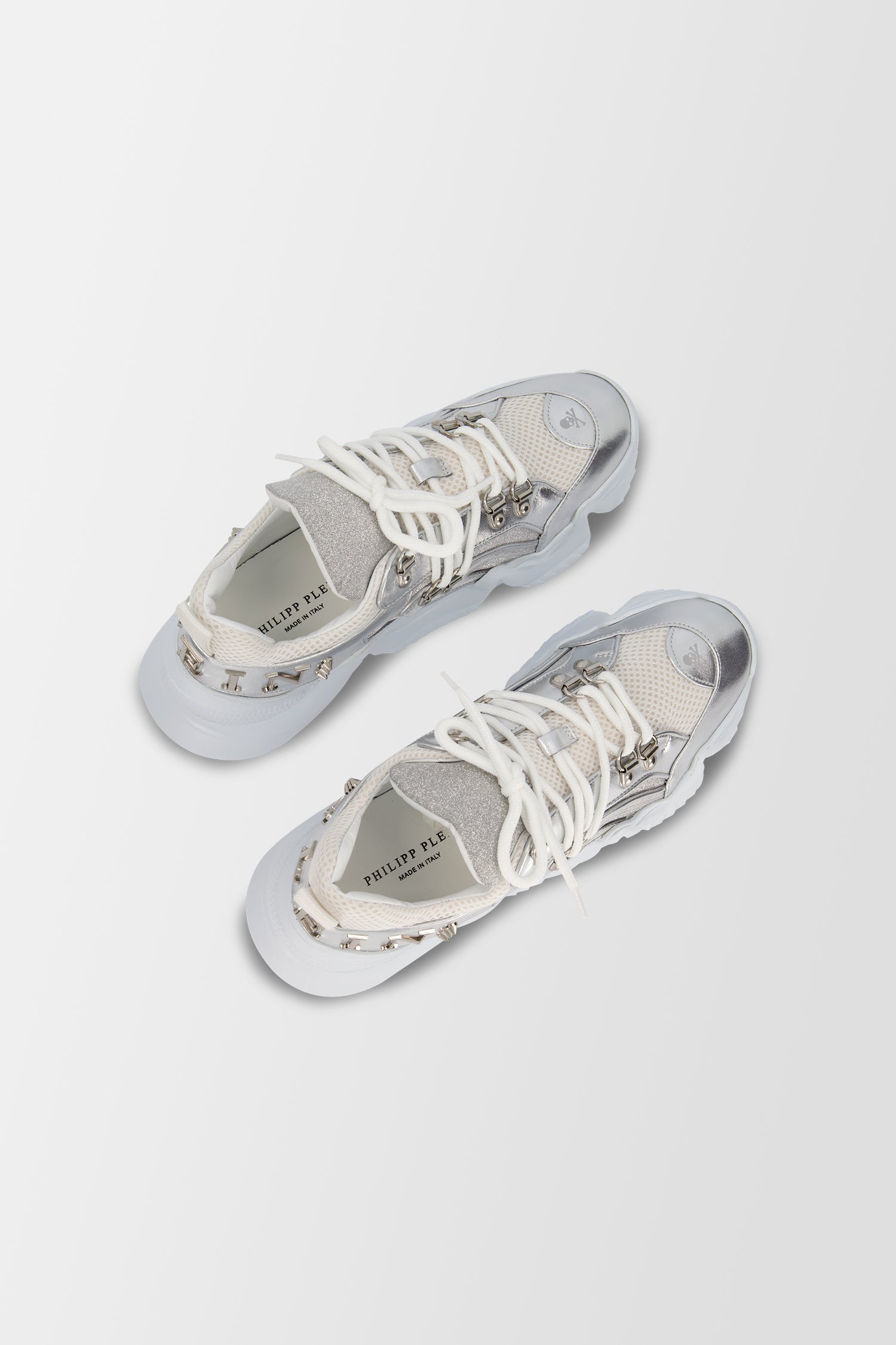 Philipp Plein Silver Crystal Embellished Sneakers - Stylish Women's Fashion Shoes for Parties, Nightlife & Casual Wear