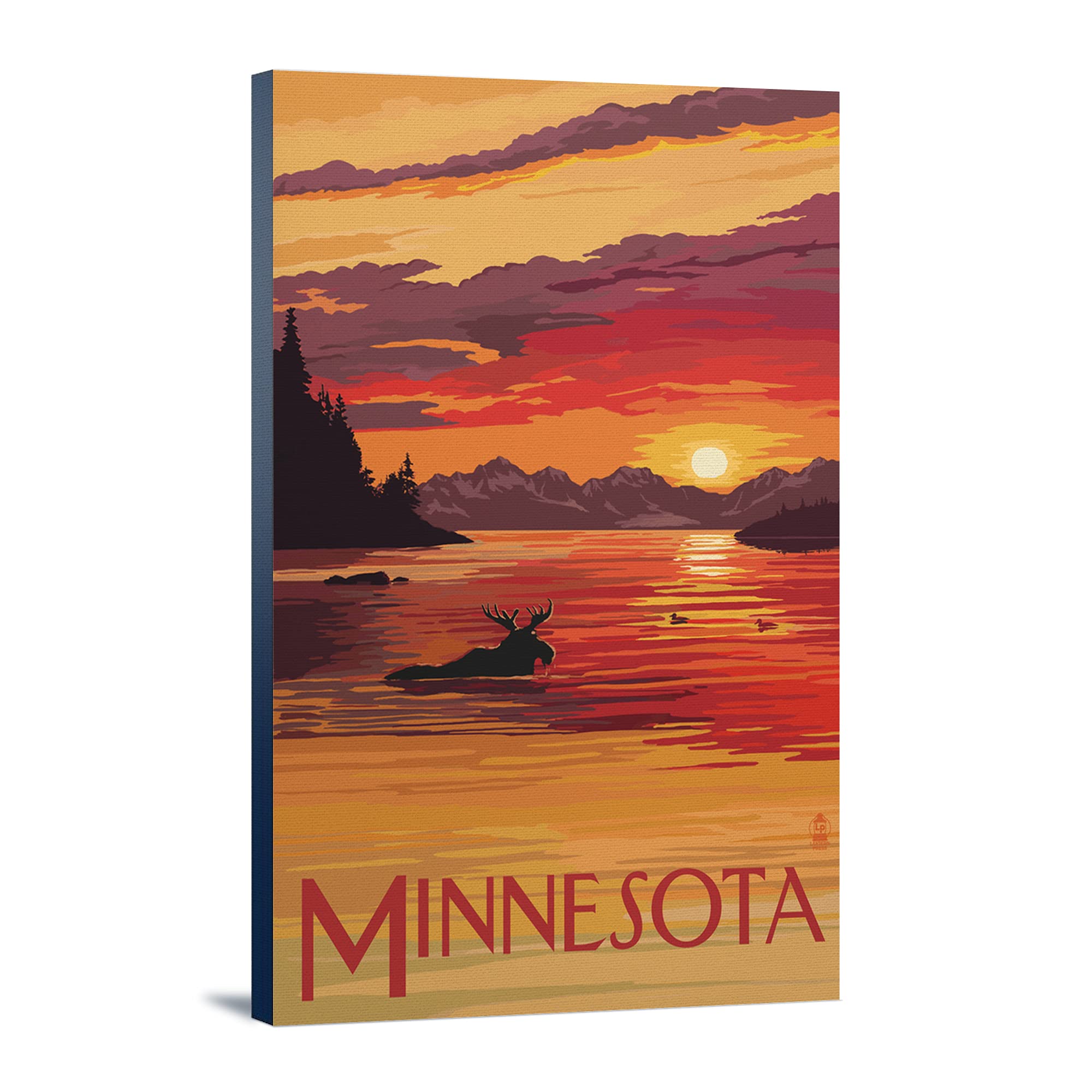 Lantern Press Minnesota Moose Swimming Wall Art - 16x24 Wrapped Canvas Print for Home & Office Decor - Perfect for Living Room, Bedroom or Cabin