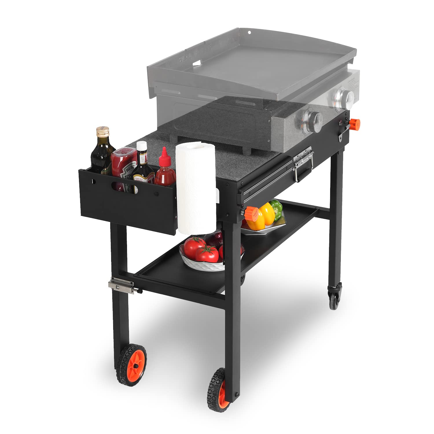 Portable Grill Table for Blackstone Griddle - Foldable Stand with Storage Caddy Fits 17” & 22” Tabletop Grills (Ninja, Camp Chef, etc.) - Perfect for Outdoor Cooking, Tailgating, Camping & Backyard BBQs