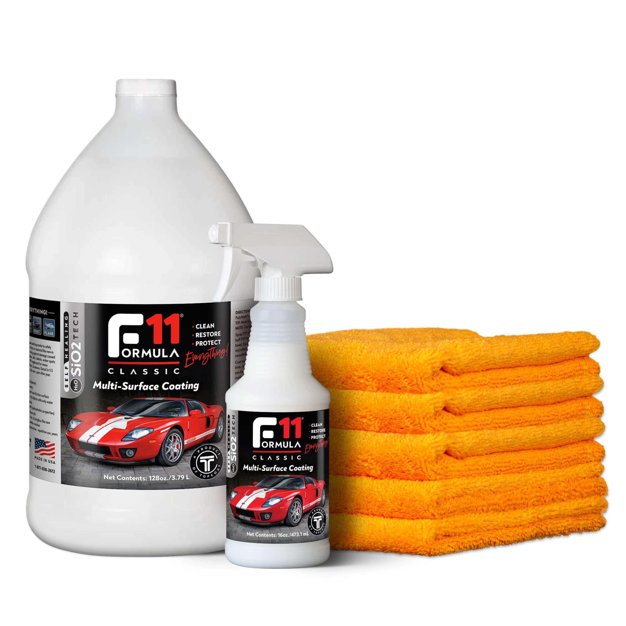 TopCoat F11 Polish & Sealer for Cars, Motorcycles, Boats & RVs - Water-Based Ceramic Coating Alternative - 16oz Spray + 1 Gallon Refill + 5 Microfiber Towels Kit - Perfect for Detailing, Paint Protection & Long-Lasting Shine