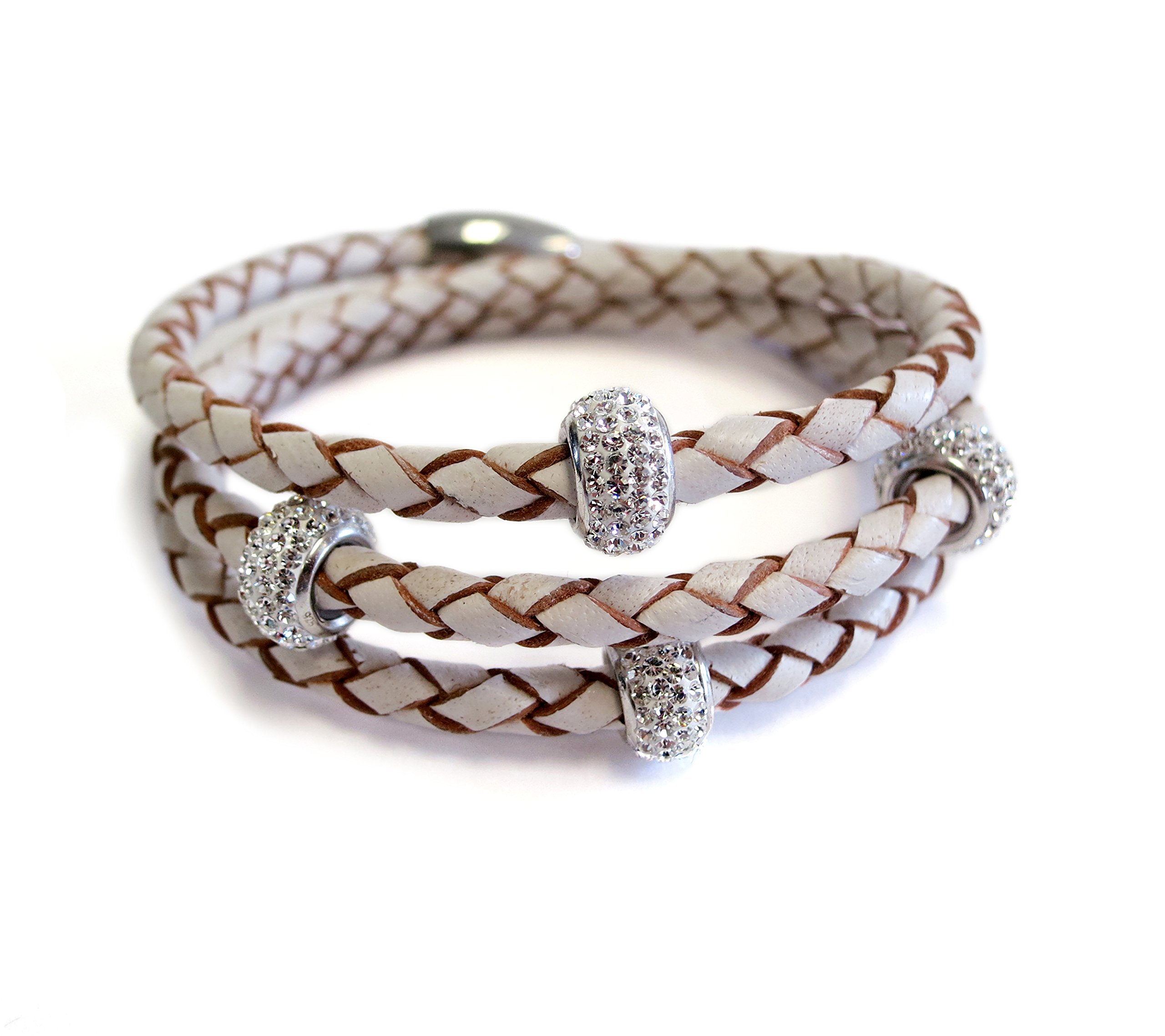 Elegant Crystal Bedazzled Triple Wrap Leather Bracelet for Women - Boho Chic Handmade Jewelry Gift for Party, Wedding & Everyday Wear