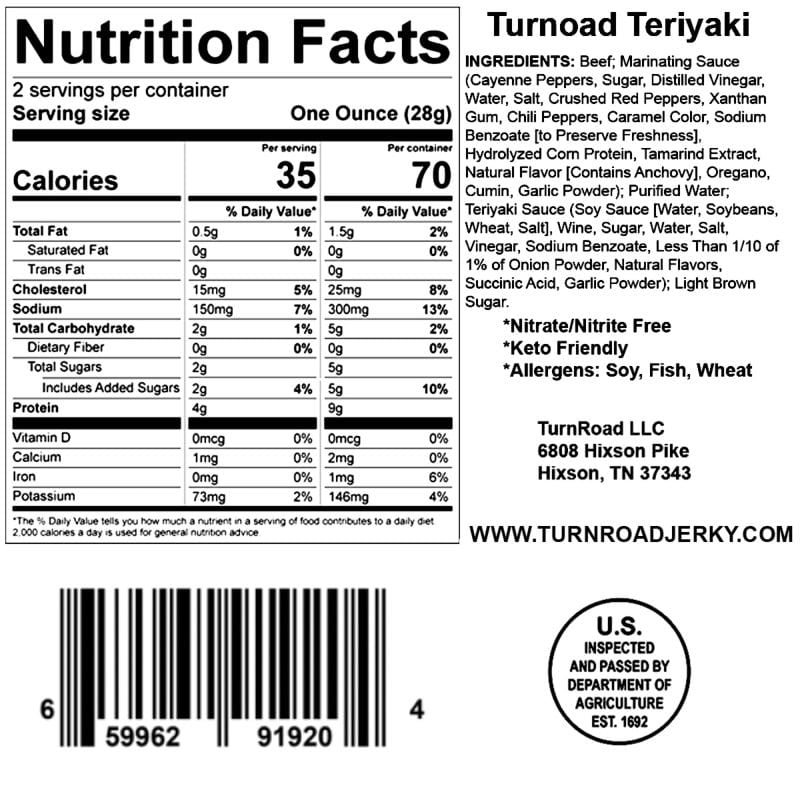 TurnRoad Premium Teriyaki Beef Jerky - High Protein, Low Carb Snack for Hiking, Camping & Road Trips
