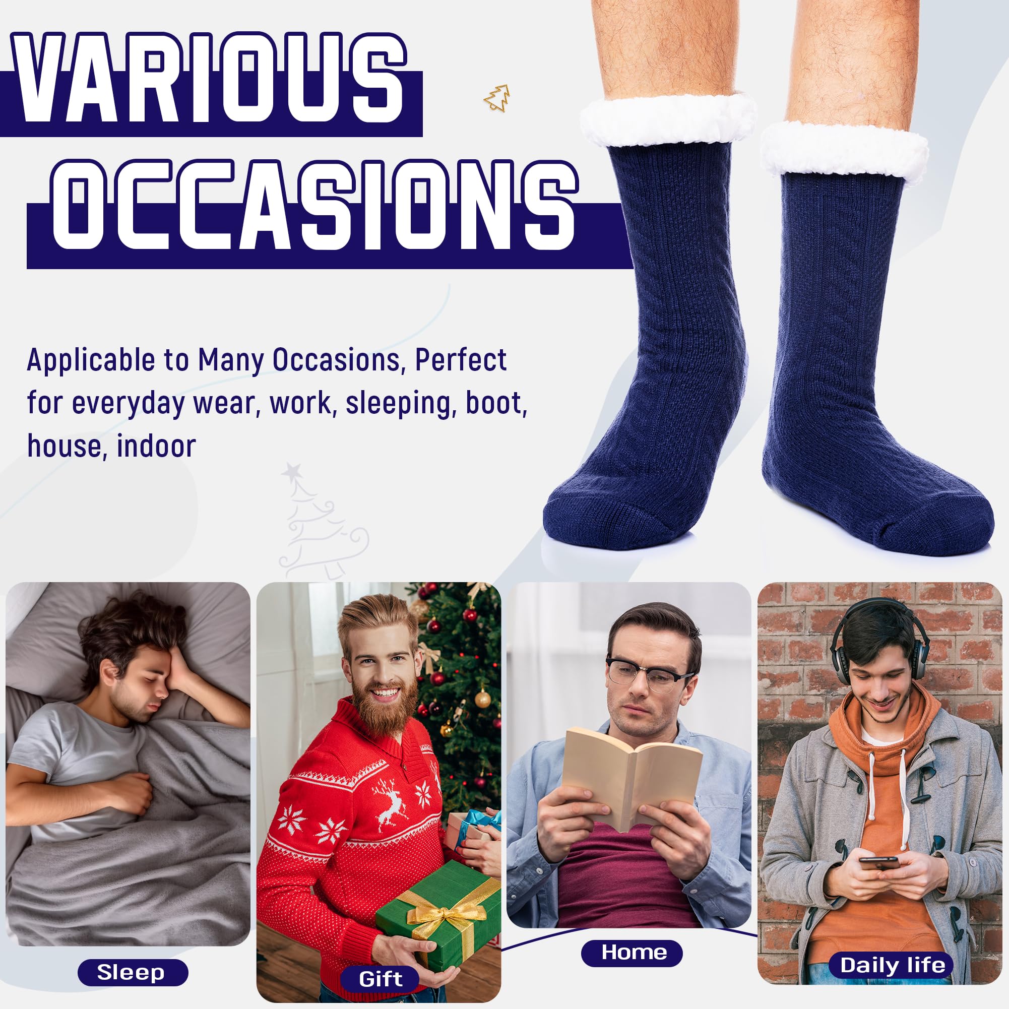 DoSmart Men's Fuzzy Slipper Socks - Fleece Lined Cozy Winter Warm Non-Slip Socks for Indoor & Outdoor - Soft Fluffy Christmas Gift Socks for Home, Office and Travel Comfort