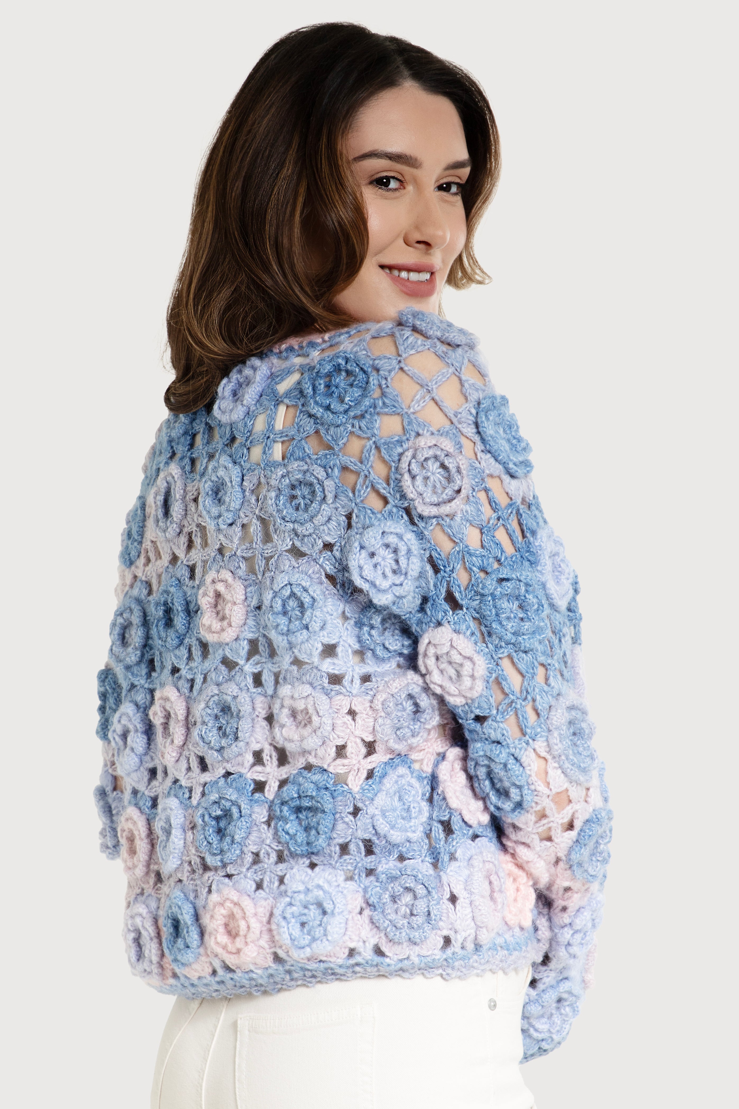 Crochet Floral Pattern Cardigan for Women - Boho Lace Knit Sweater - Lightweight Open Front Cover Up for Spring & Summer - Perfect for Beach, Vacation, and Casual Outings