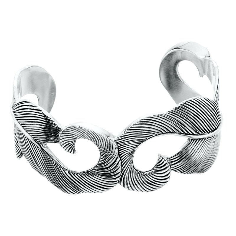 Grainger McKoy Sterling Silver Mallard Feather Cuff Bracelet - Elegant Duck Feather Design Jewelry for Women - Perfect for Parties, Weddings & Special Occasions