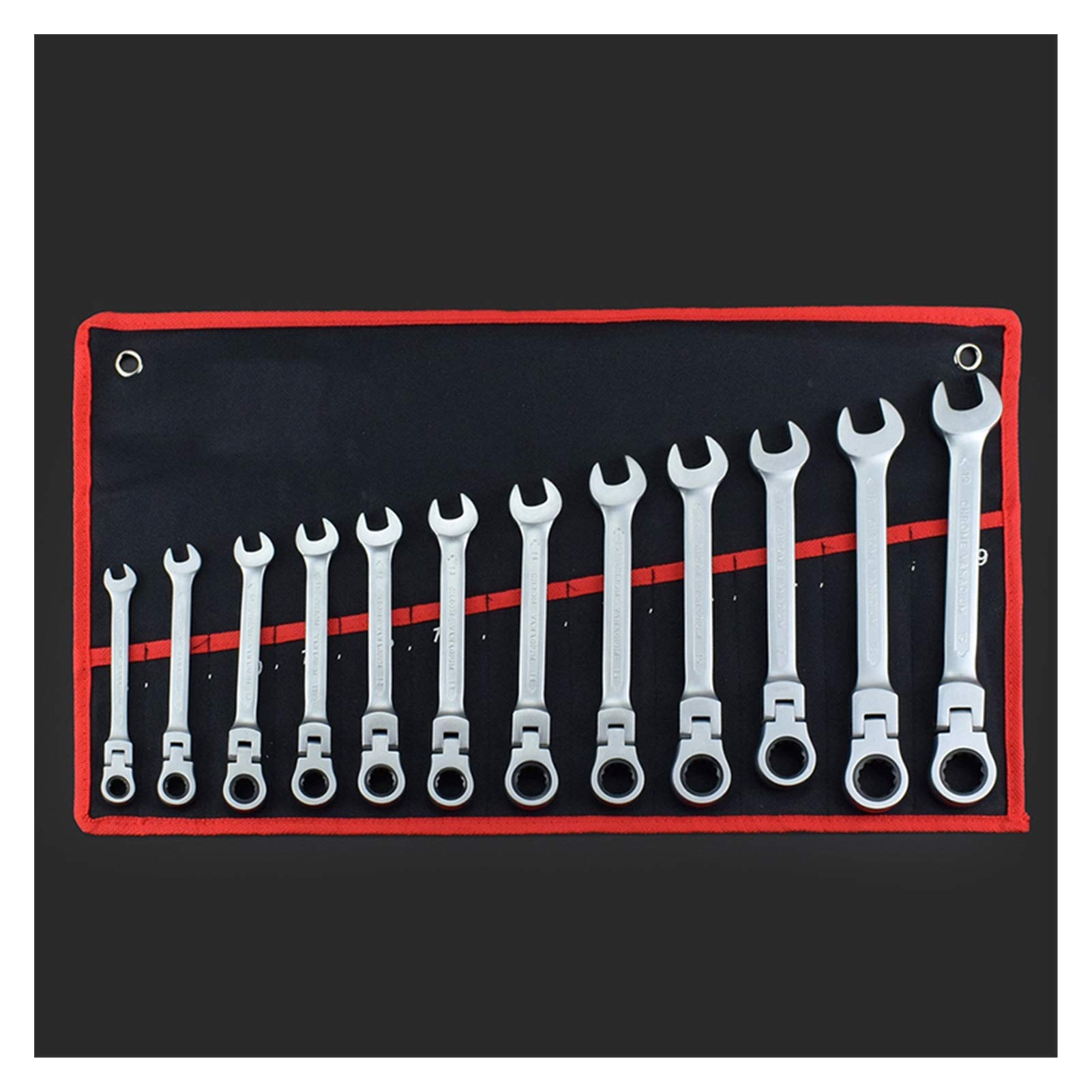 Flexible Head Gear Wrench Set - 12pcs Multitool Ratchet Wrench Kit with Combination Keys for Car Repair & Maintenance | Durable Matt Finish Hand Tools for Automotive, DIY & Home Improvement Projects