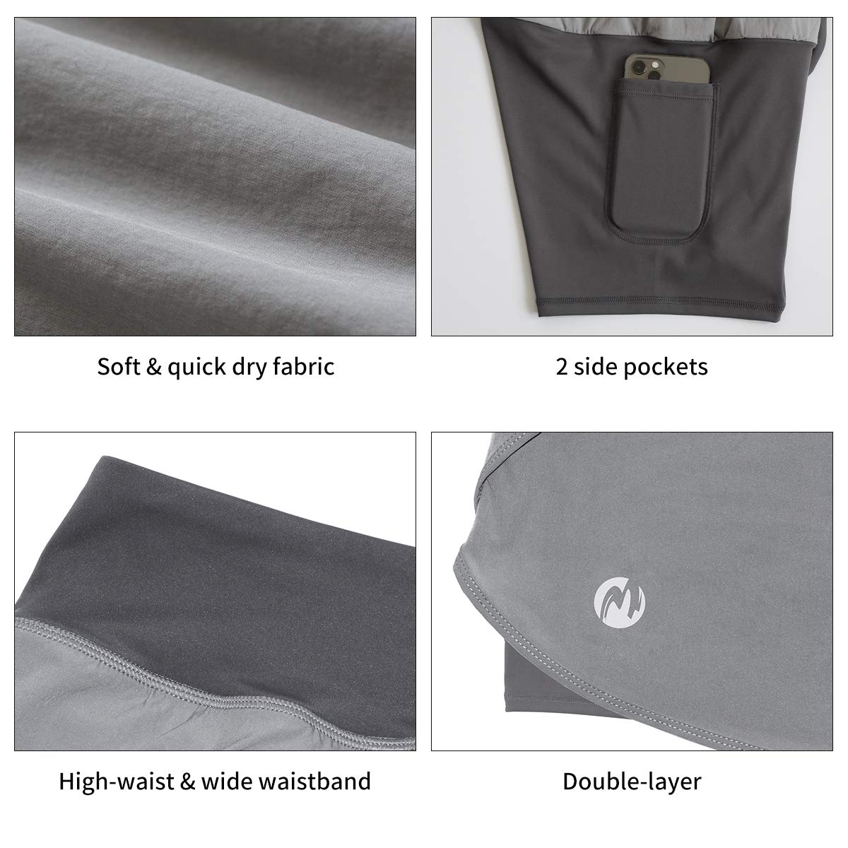 M MOTEEPI Women's High Waisted Running Shorts with Liner - Athletic Sports Shorts with Phone Pockets & Double Layer - Perfect for Jogging, Gym Workouts & Yoga