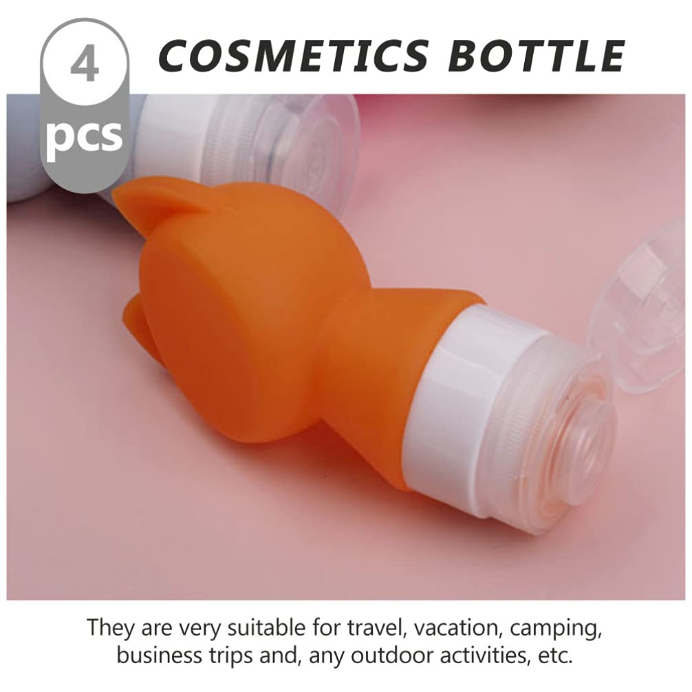 Lurrose 4pcs Silicone Travel Bottles Set - Leak Proof Refillable Toiletry Containers for Shampoo, Conditioner & Lotion (Cartoon Cat Design, 4 Colors) - Perfect for Air Travel, Gym, Camping & Vacation Essentials