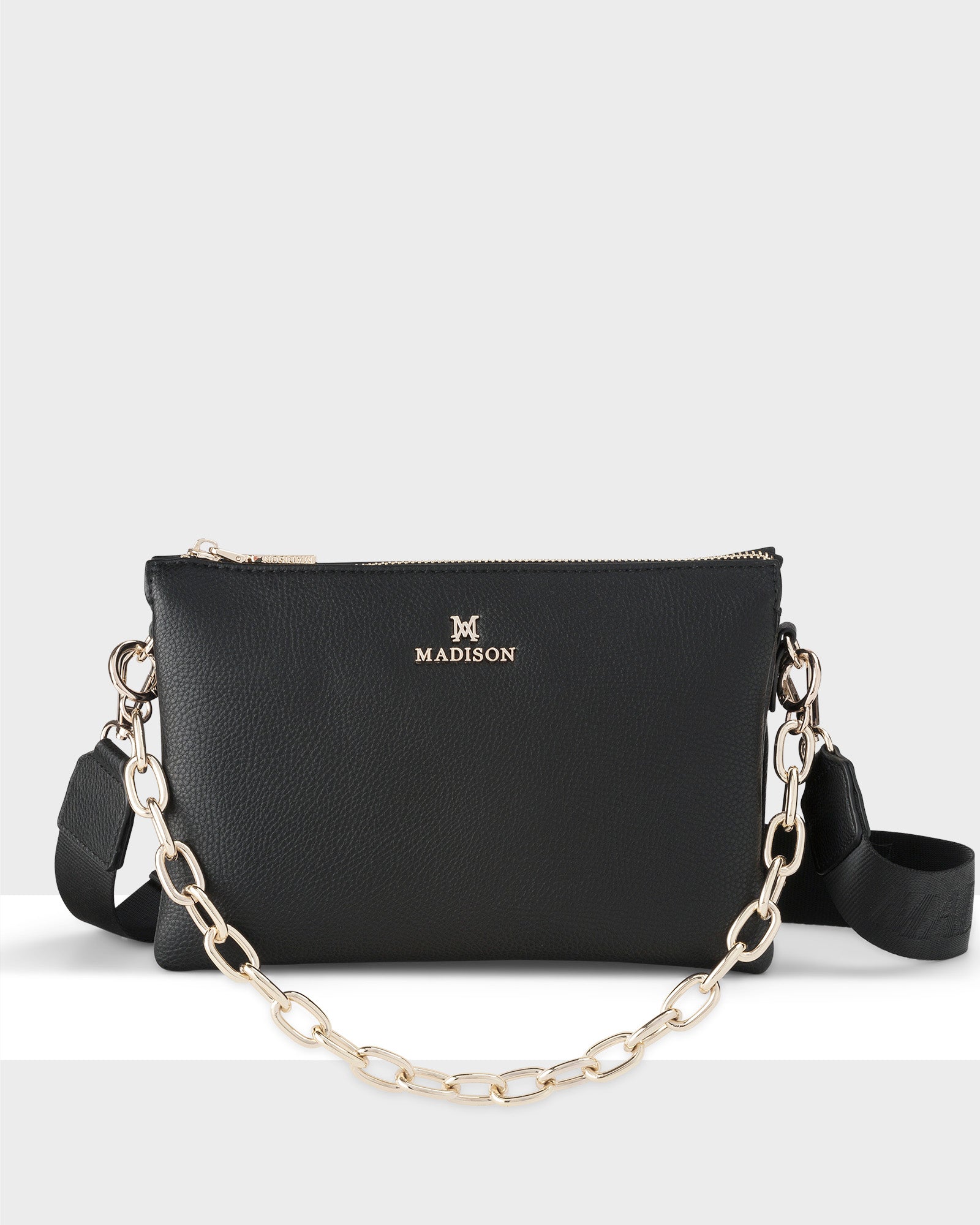 Avery 3 Compartment Crossbody Bag with Adjustable Monogram & Chain Straps - Stylish Hands-Free Purse for Women, Perfect for Travel, Shopping & Everyday Use