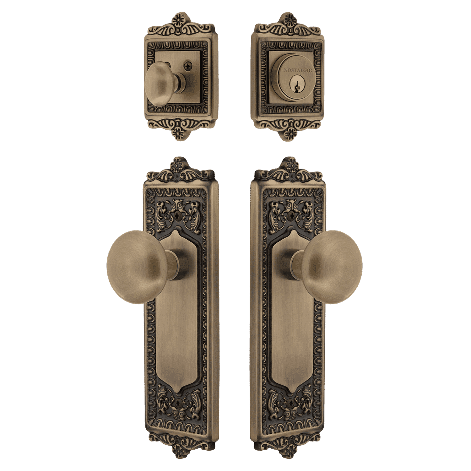 Antique Brass Egg & Dart Entry Door Set with New York Knob - Classic Vintage Style for Home & Office Entryways