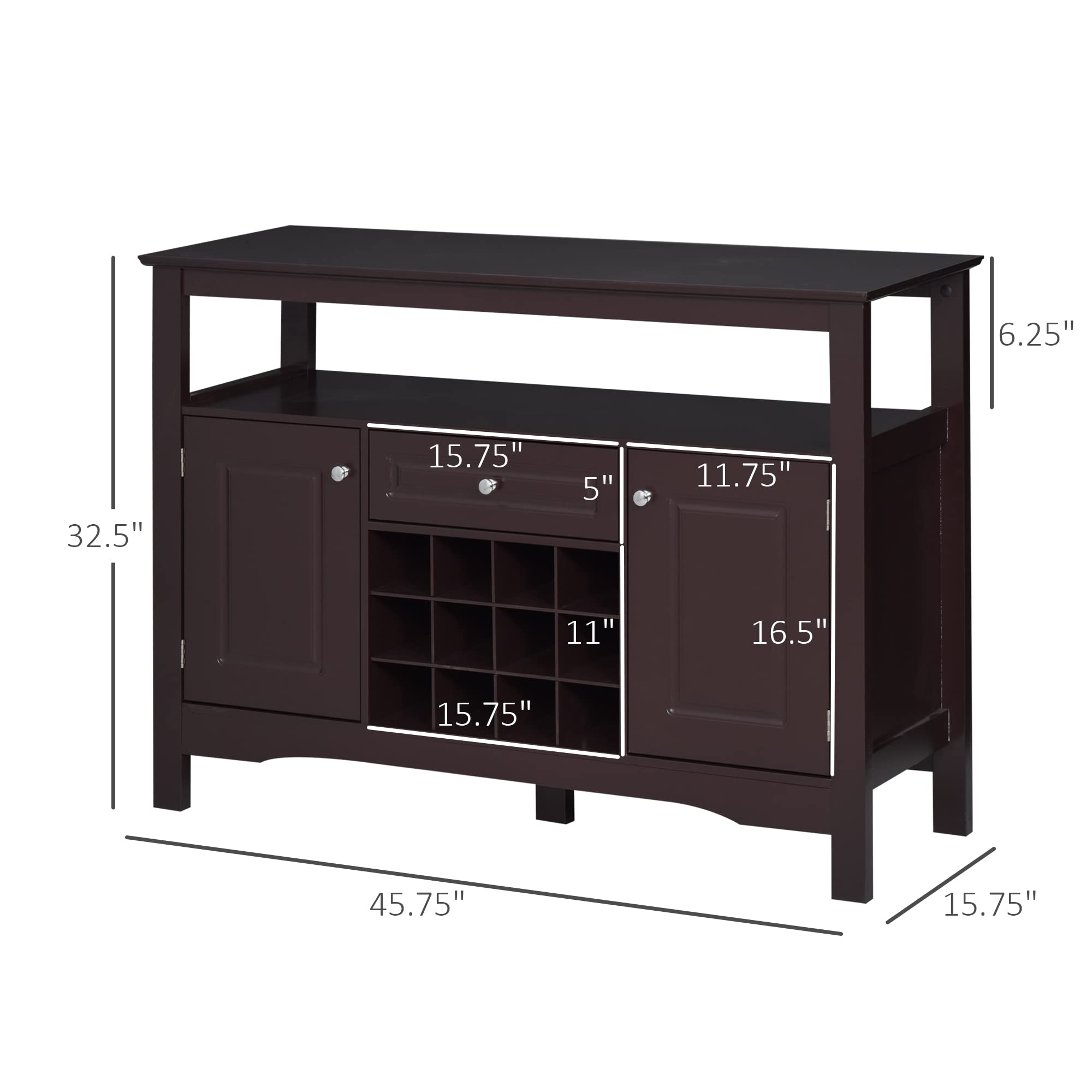 HOMCOM Modern Coffee Bar Cabinet with Wine Rack - 12-Bottle Storage Sideboard Buffet with Drawer for Living Room, Kitchen, Dining Room | Espresso Finish Home Bar Furniture for Entertaining & Storage