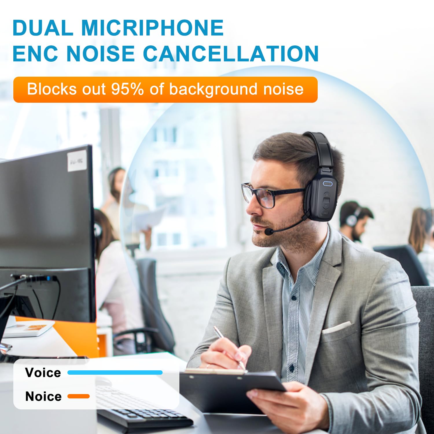 Wireless Bluetooth Headset with Noise Canceling Microphone - 60Hr Battery Life for Truck Drivers, Office Work & Phone Calls | Comfortable Over-Ear Design with Mute Button