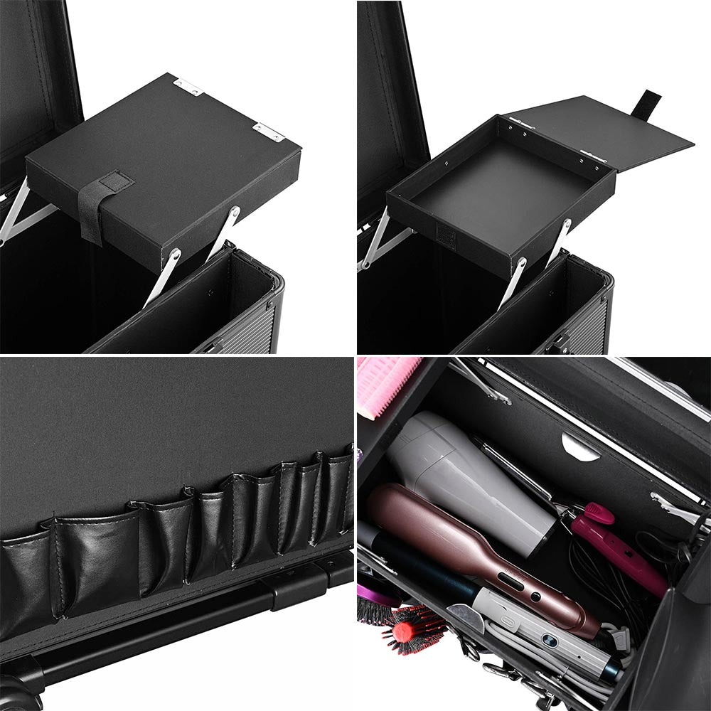 Professional Aluminum Rolling Barber Case with Handle & Mirror - Portable Hair Stylist Organizer for Salon, Travel, and Home Use
