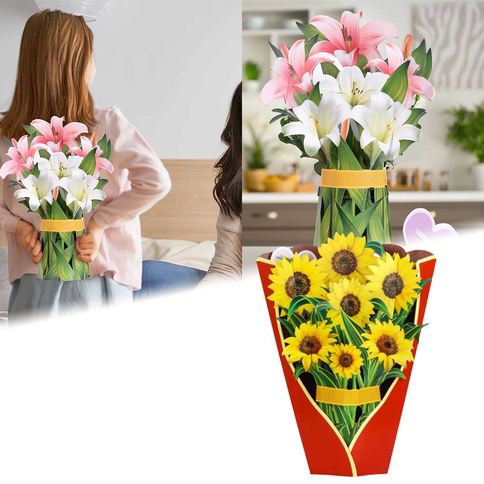 3D Flower Bouquet Pop Up Card - Birthday, Wedding Gift for Women