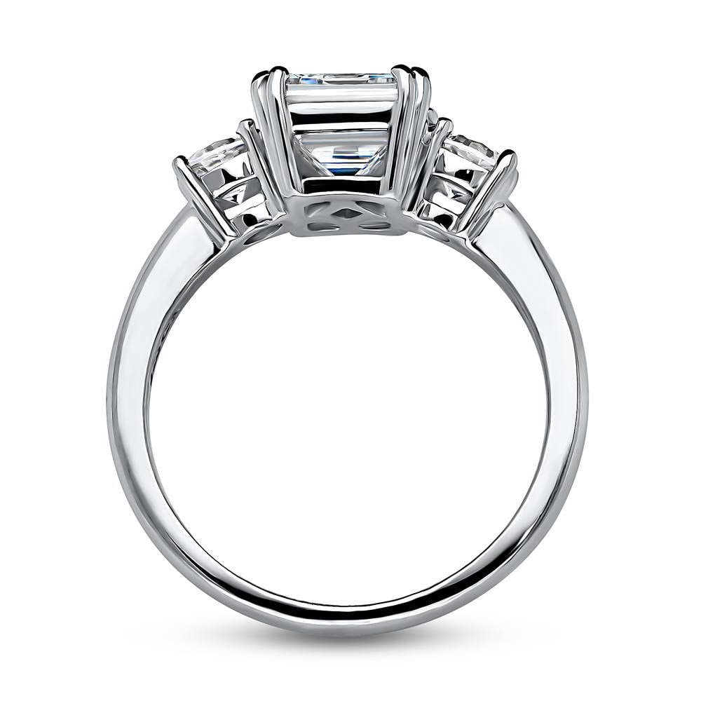 BERRICLE Sterling Silver 3-Stone Wedding & Engagement Ring 2.6 Carat Emerald Cut Cubic Zirconia CZ Promise Ring for Women, Rhodium Plated Size 4-10 - Perfect for Proposals, Anniversaries & Special Occasions