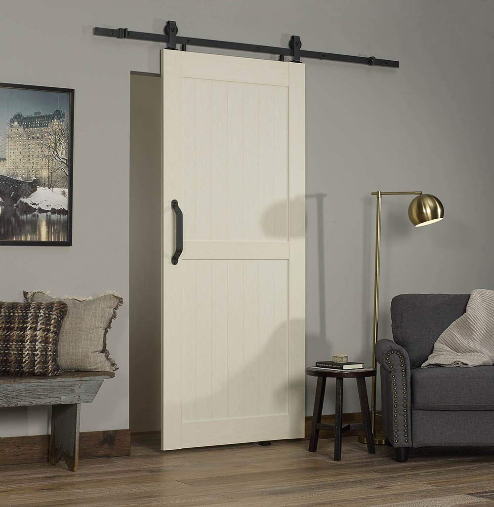 Montana Ready-to-Assemble PVC Barn Door Kit 42x84 Inches - White Ash Finish | Easy Installation Sliding Barn Door Hardware for Bedroom, Closet & Farmhouse Style Homes