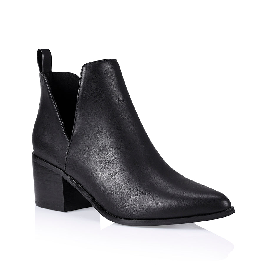 Fierce Cut Out Ankle Boots for Women - Black Softee Leather Pointed Toe Heeled Booties - Perfect for Night Out, Party & Date Night