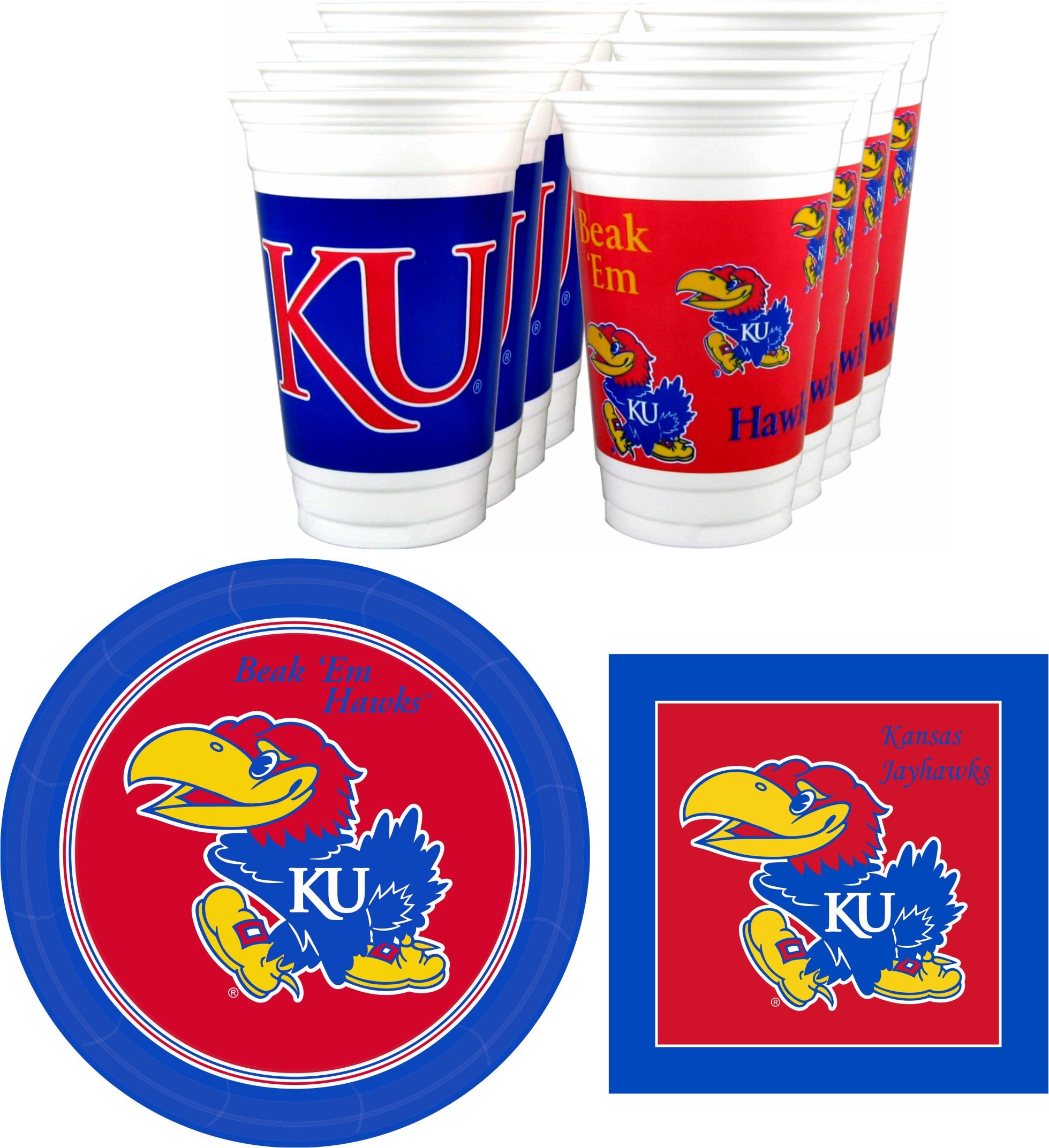 Kansas Jayhawks Party Supplies 48-Piece Officially Licensed University Set - 16 oz Plastic Cups, 9 Inch Paper Plates, Luncheon Napkins - Complete Party Pack for 16 Guests by Westrick - Perfect for Game Day, Tailgates, College Graduations & Alumni Events