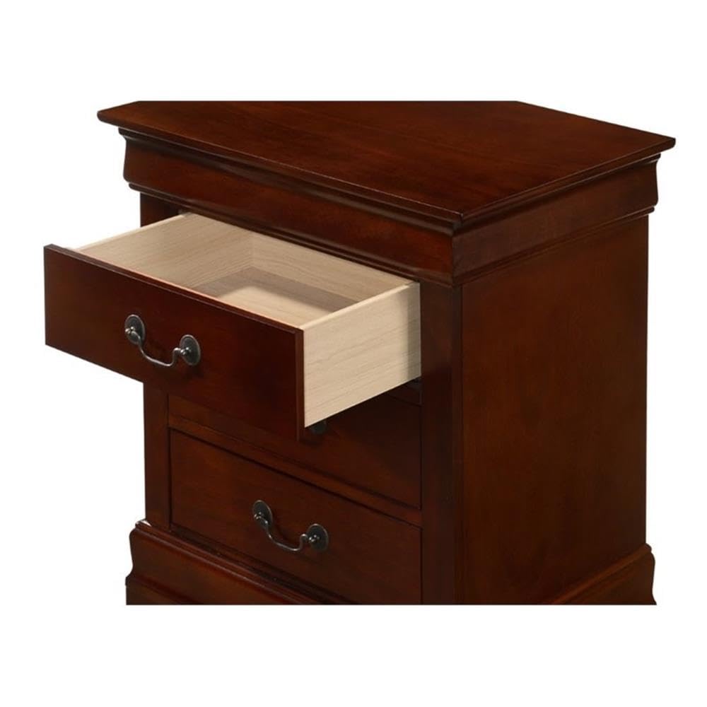 Glory Furniture Louis Phillipe 3-Drawer Cherry Nightstand - Elegant Bedside Table for Bedroom Decor & Storage