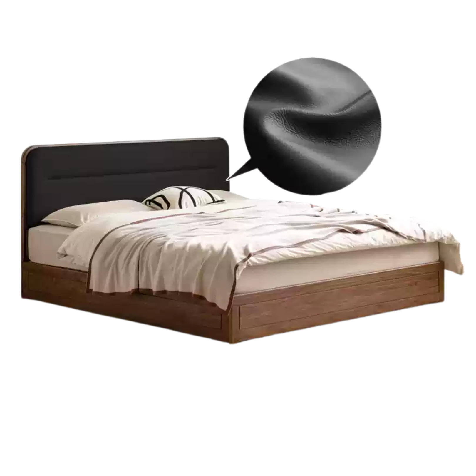 Rich Dark Walnut color (Low bunk - ecological cloud leather black - with bottom board) box bed