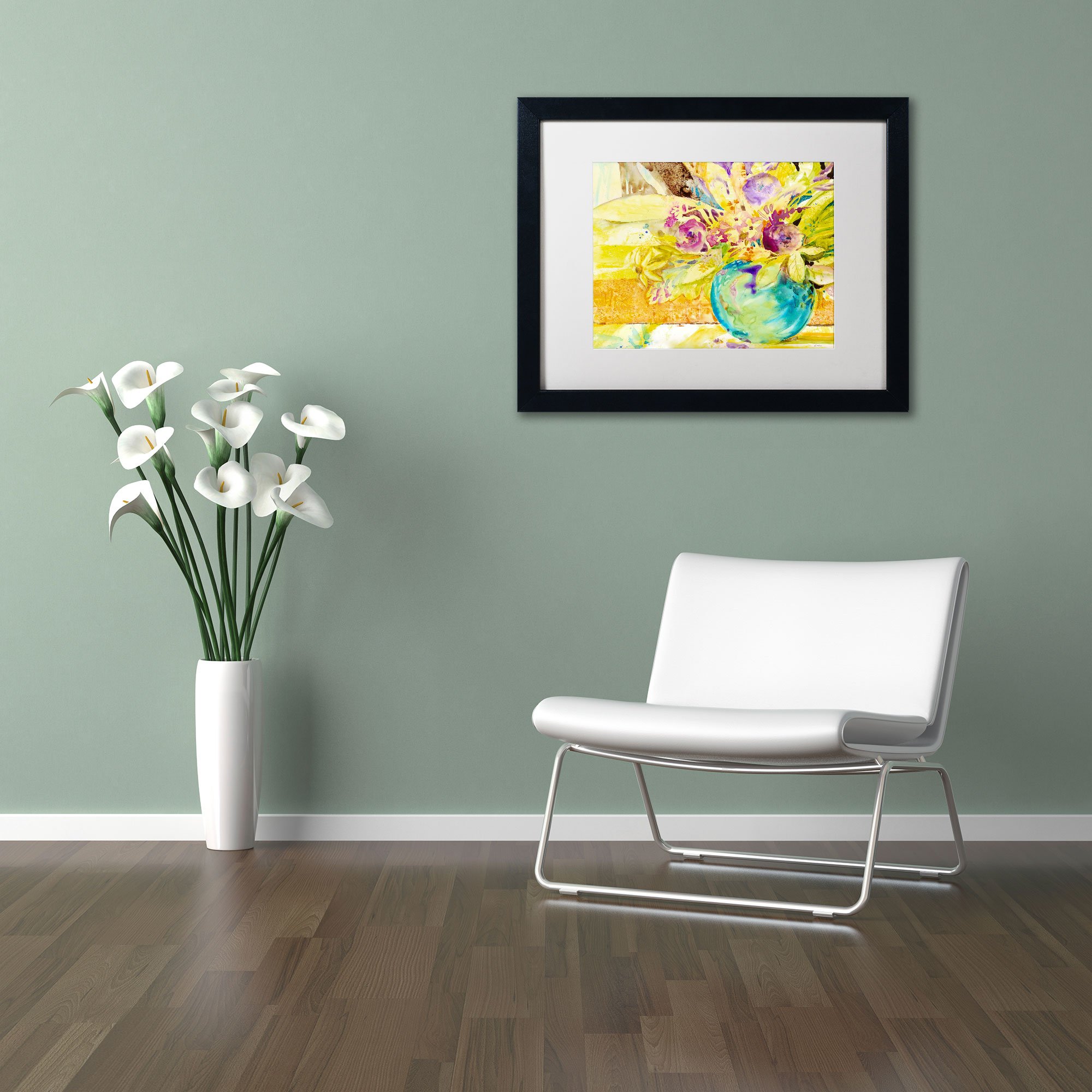 Trademark Fine Art The Aqua Vase Sheila Gold Ornate Framed Wall Art - 16x20 Inches, White Matte & Black Frame - Perfect for Living Room, Bedroom & Office Decor