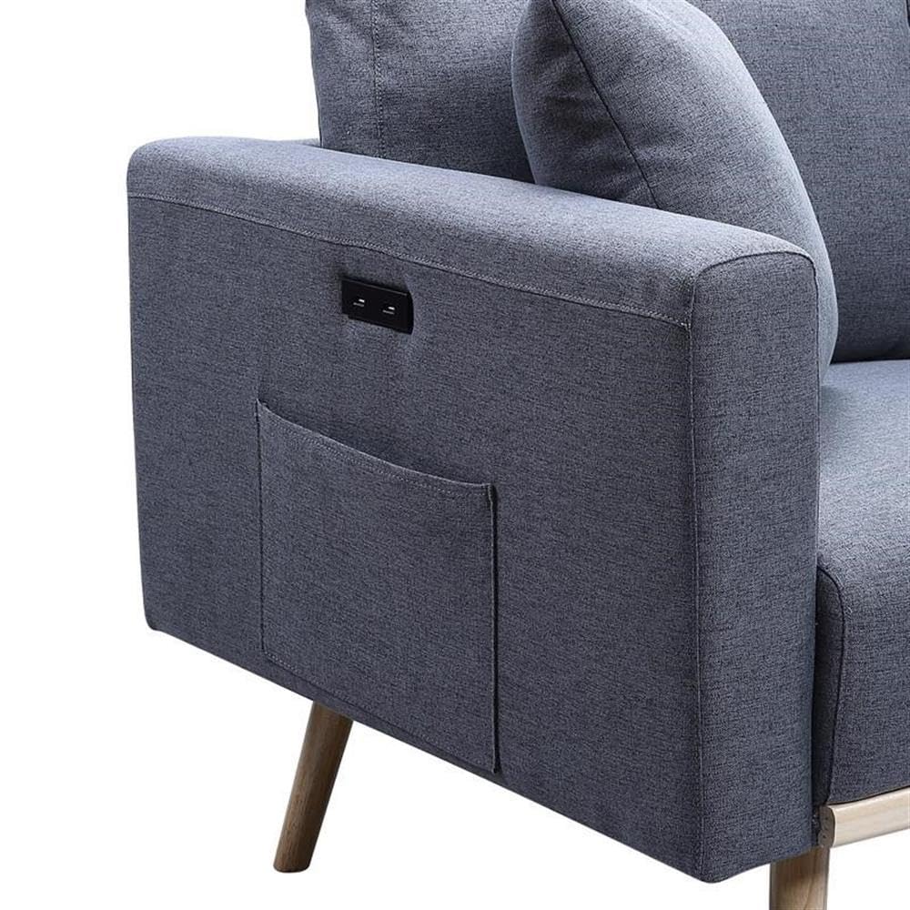 Lilola Home Easton Dark Gray Linen Fabric Chair with USB Charging Ports, Side Pockets & Removable Pillows - Modern Living Room, Office, Gaming & Reading Chair for Home Comfort