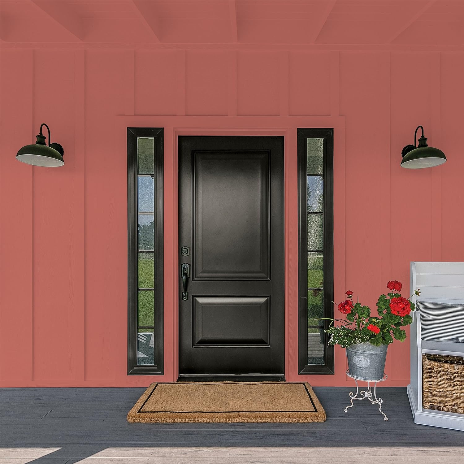 Glidden Exterior Paint and Primer in One - Red Pizza Pie Flat Finish, 5 Gallon Bucket, One Coat Coverage for Houses, Fences & Outdoor Projects - Weather-Resistant & Long-Lasting