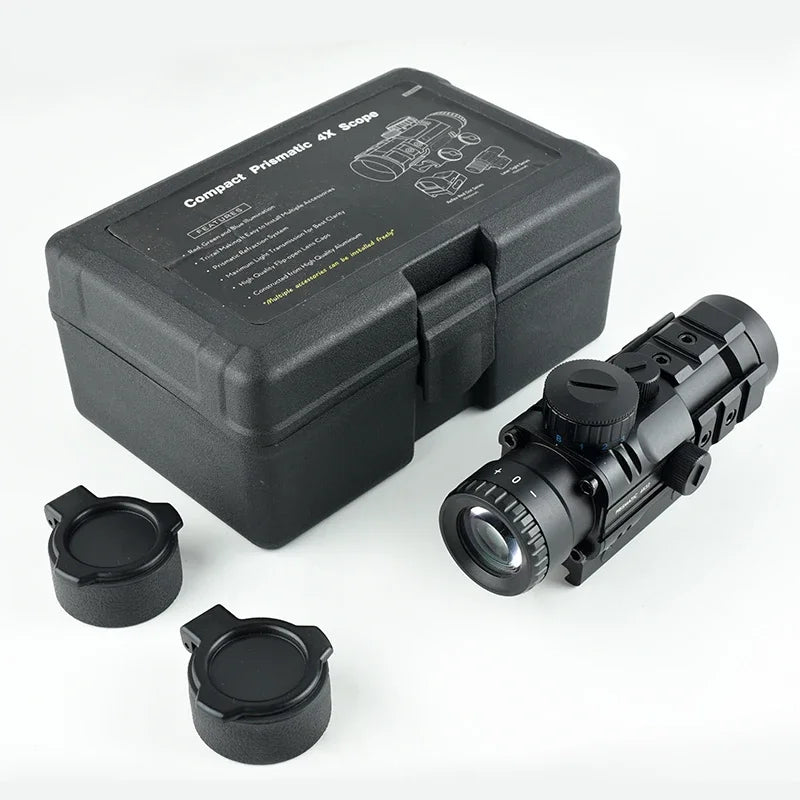 4x32 Tactical Trilateral Rail Prism Scope - Red/Green/Blue Crosshair Reticle - Adjustable Optic Sight for Airsoft Rifles - 20mm Rail Mount - Perfect for Tactical Shooting, Hunting & Outdoor Adventures
