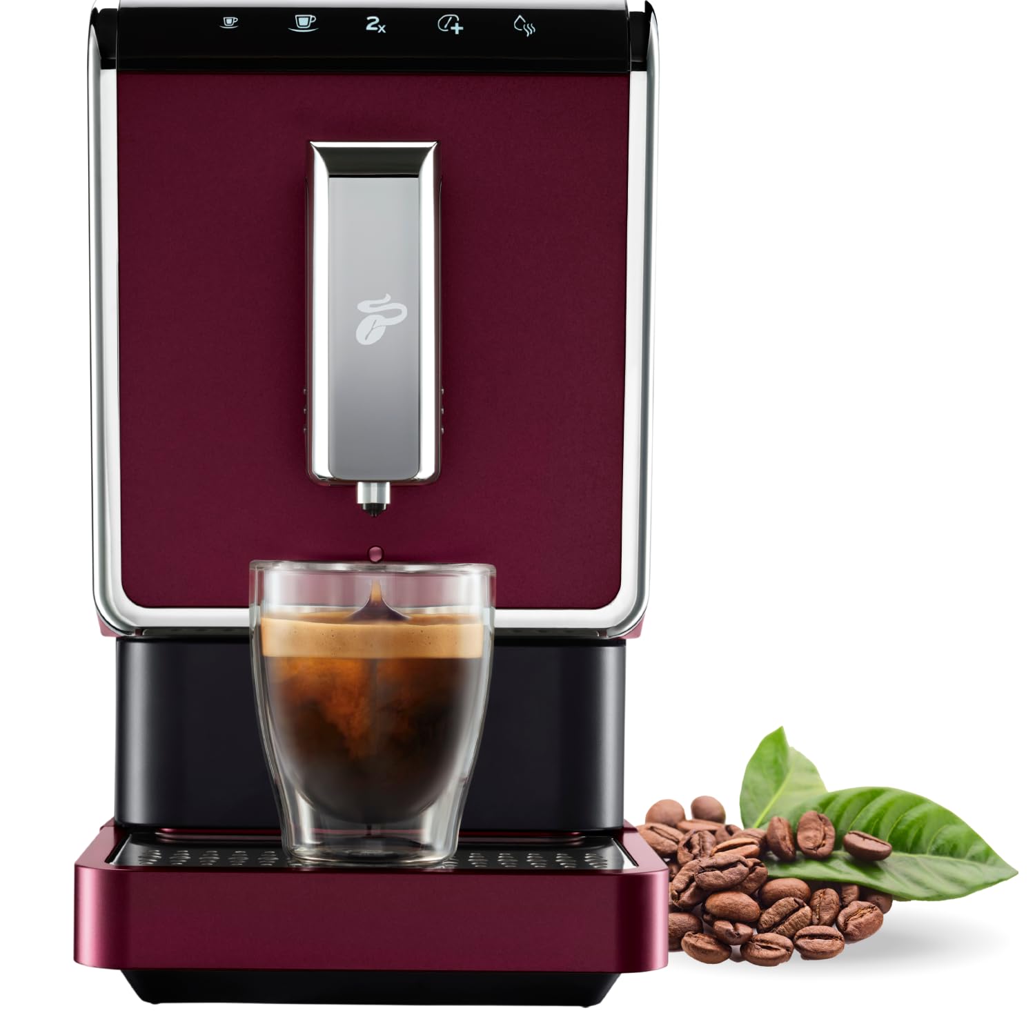 Tchibo Automatic Espresso Coffee Maker with Built-in Grinder - Fresh Ground Coffee Machine, No Pods Needed, Compact Red Design for Home & Office Use