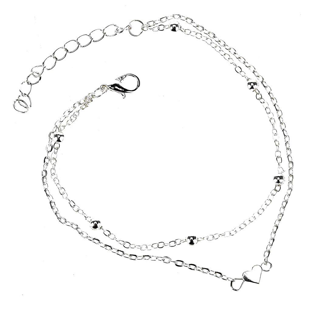 Yinguo Stainless Steel Heart Charm Anklet for Men - Adjustable Love Bracelet with Diamond Accents (Silver, One Size) - Perfect for Gifts, Anniversaries & Everyday Wear