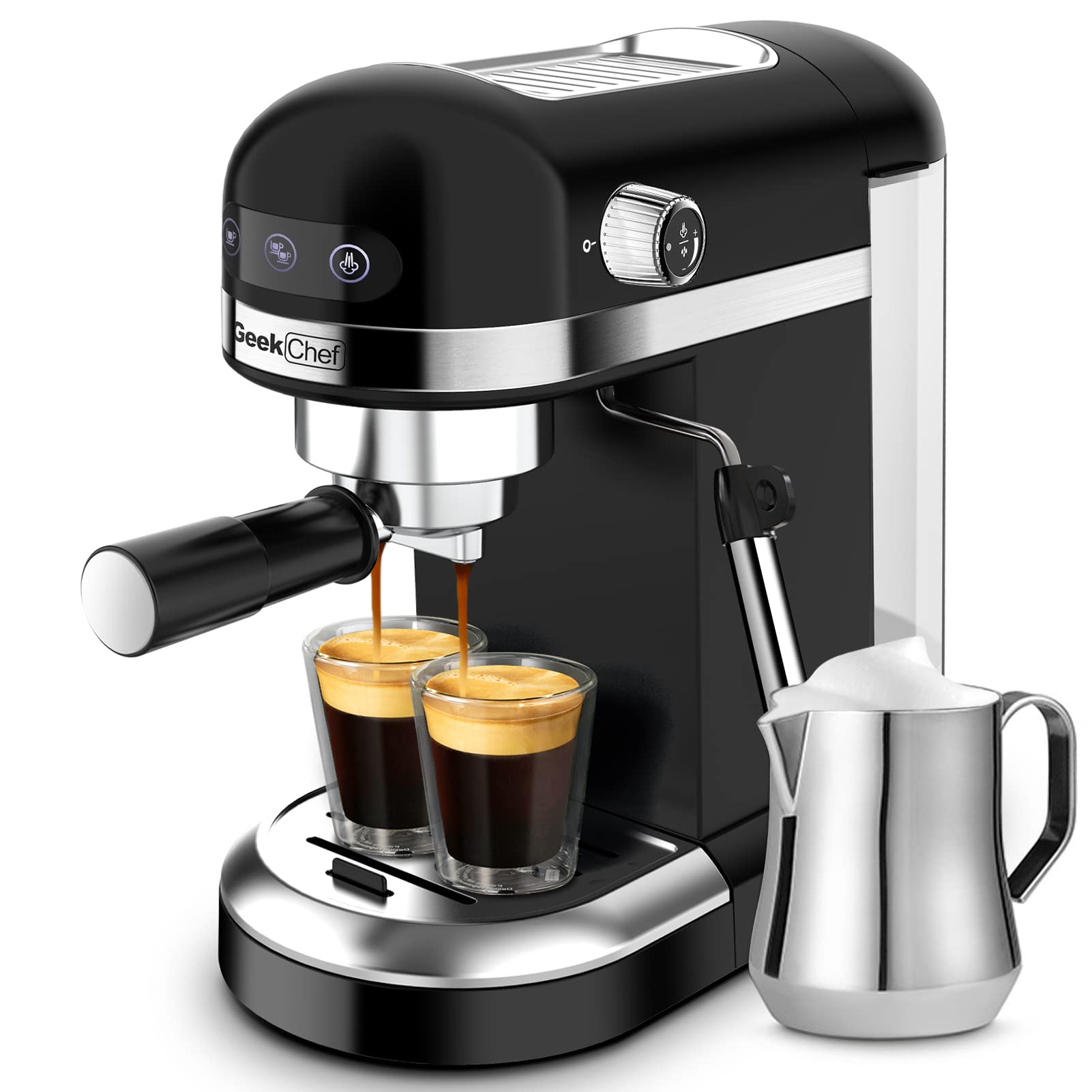 Geek Chef 20 Bar Espresso Machine with Fast Heating System & Milk Frother - 1.4L Water Tank for Cappuccino & Latte - Perfect Home Coffee Maker for Baristas & Coffee Lovers - Ideal for Kitchen, Office & Gifts