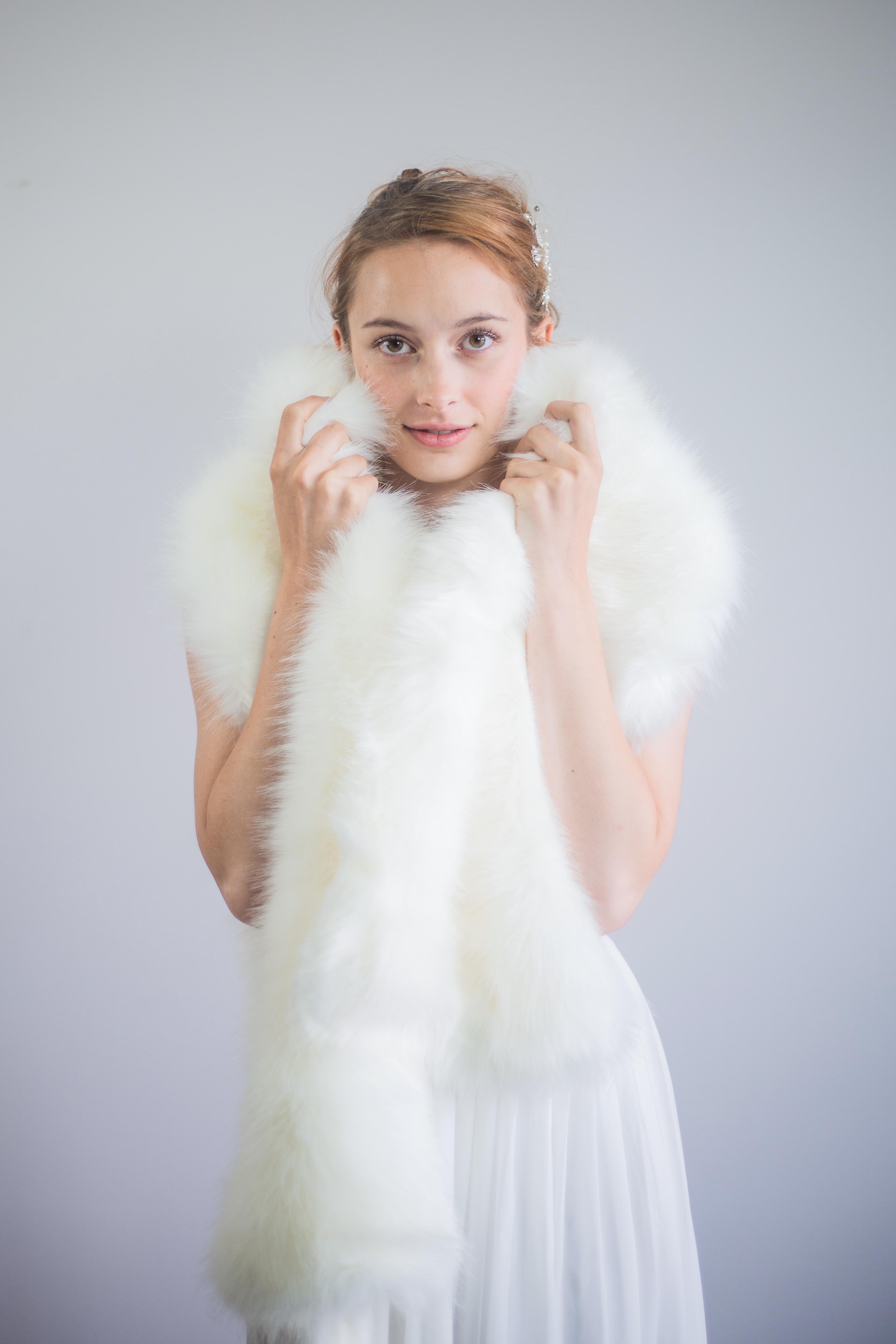 Ivory White Fur Shawl - Elegant Winter Wrap for Women (Lilian Ivy03) | Perfect for Parties, Weddings & Cold Weather Fashion