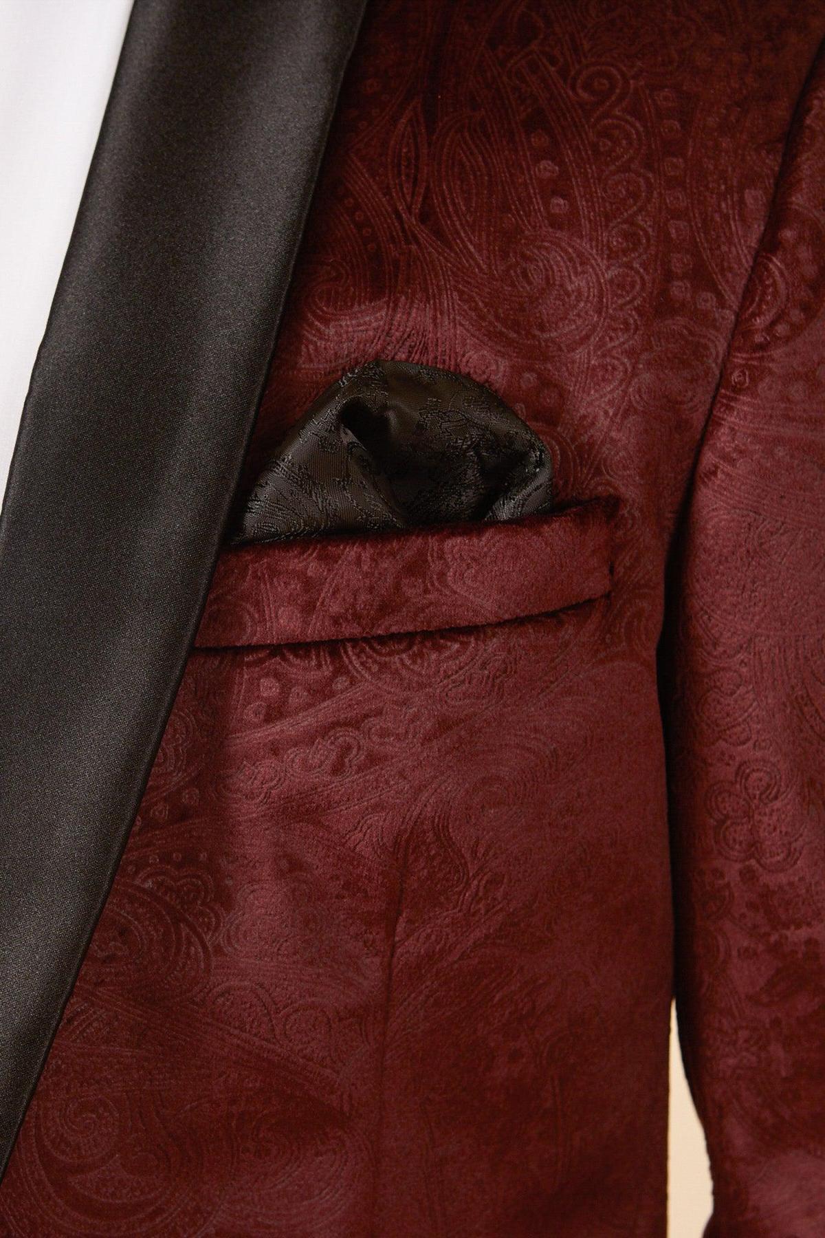SIMON Velvet Wine Tux Lapel Jacquard Blazer for Men - Elegant Formal Dinner Jacket for Weddings, Parties & Special Occasions