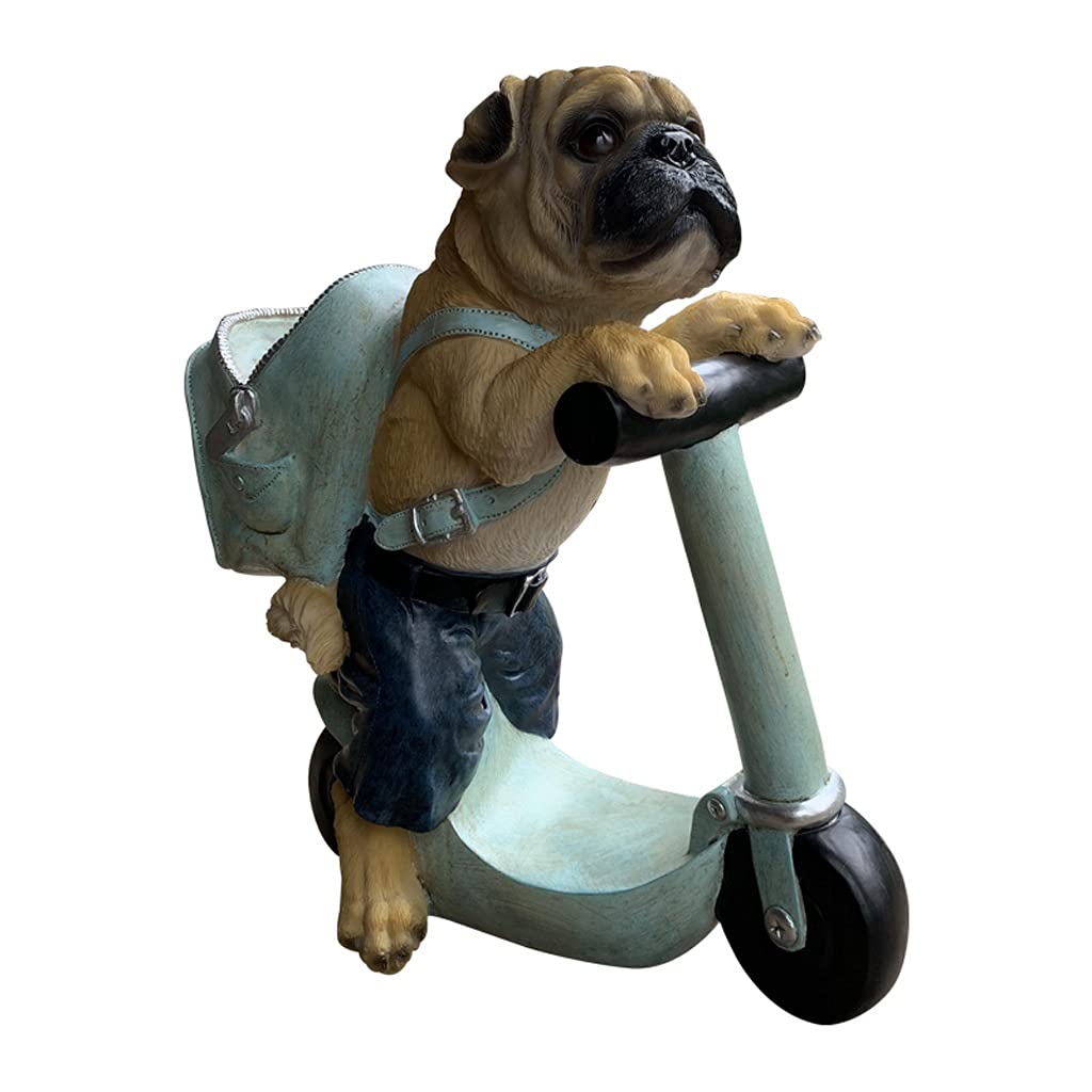 Realistic Resin Garden Dog Sculpture - Hand-Painted Puppy Scooter Statue for Lawn, Living Room, Courtyard & Entrance Decor | Durable Outdoor Garden Ornaments for Home & Yard Decoration | Perfect for Patio, Front Porch, Backyard & Landscape Design