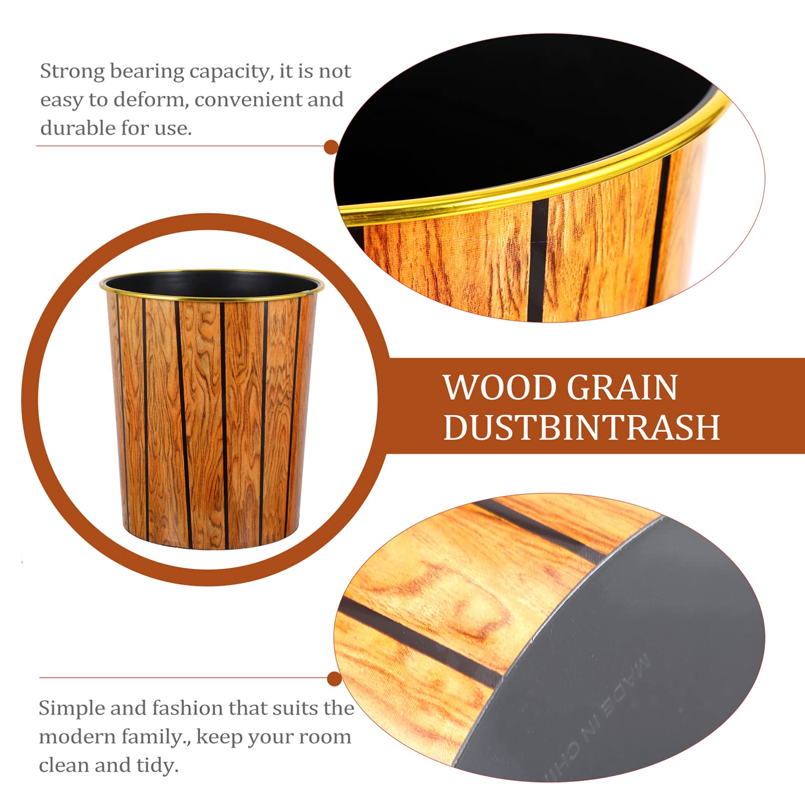 DOITOOL 2-Pack Round Plastic Trash Can - Small Bamboo Design Wastebasket for Bathroom, Kitchen & Office - Durable PP Material Garbage Bin with Wooden Look - Perfect for Home, Office & Commercial Spaces