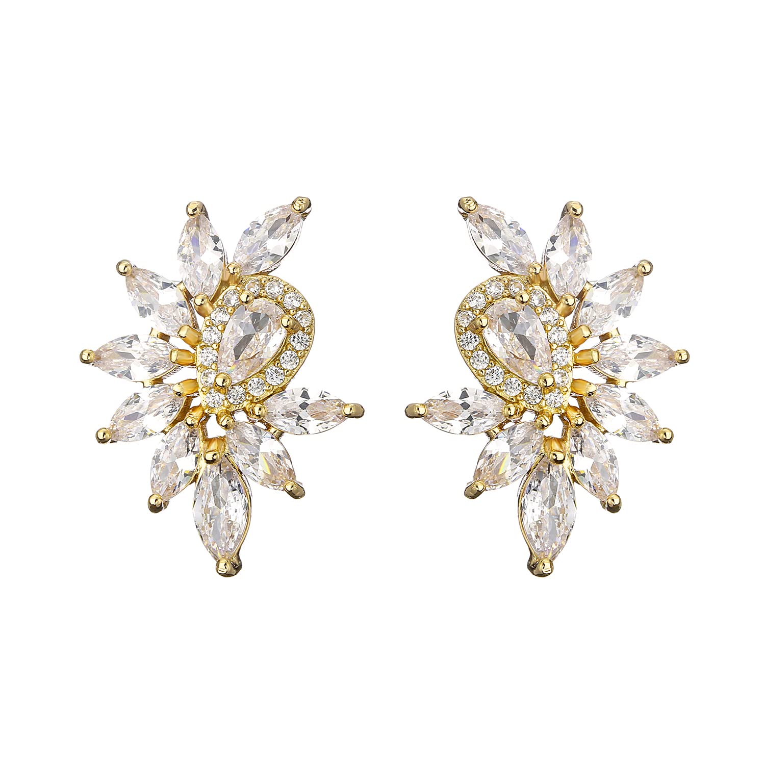 Elegant Gold Bridal Earrings for Women – Cubic Zirconia Rhinestone Stud Earrings – Perfect for Weddings, Prom & Formal Events – Ideal Gift for Brides & Bridesmaids